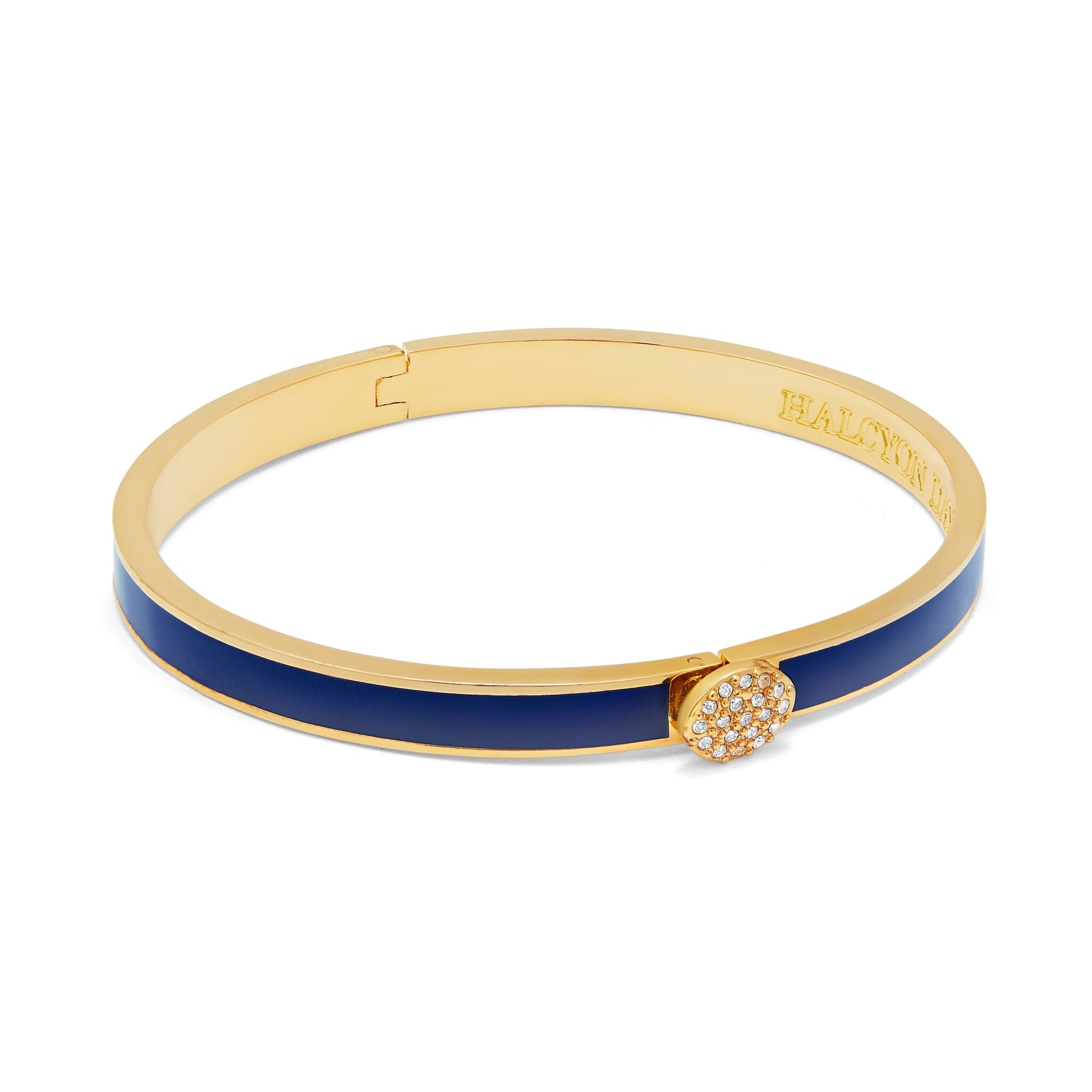Halcyon Days Skinny Pave Button Cobalt & Gold Bangle Women's Fine Bangle Bracelet