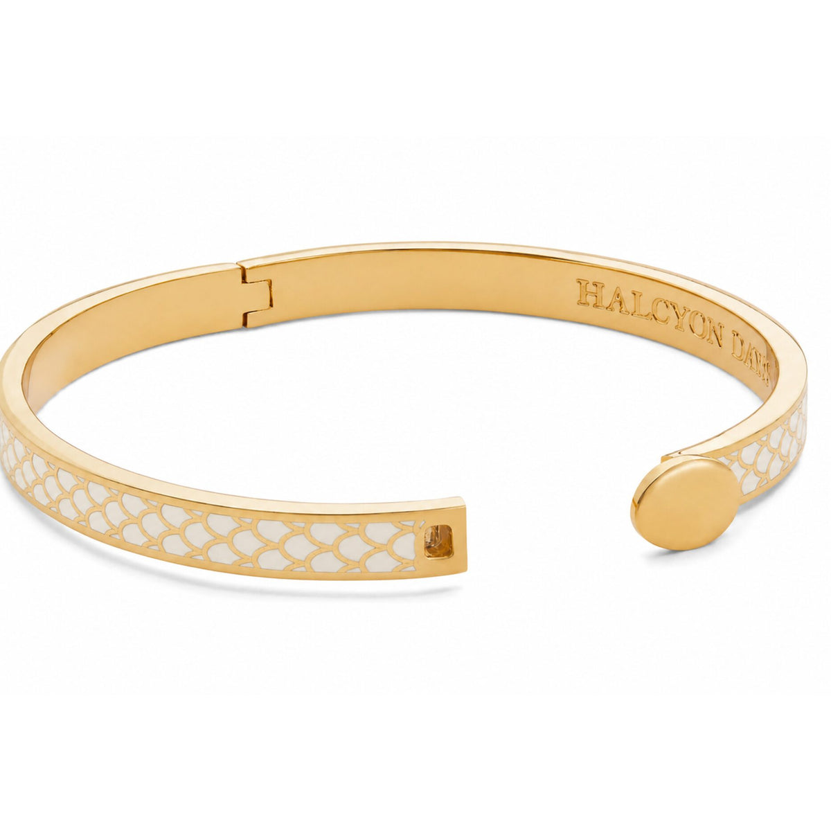 Halcyon Days Skinny Salamander Hinged Bangle in Cream & Gold, alternate view