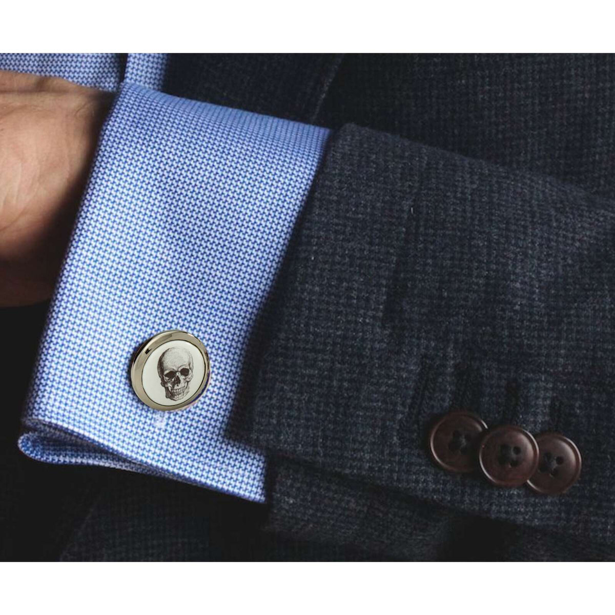 Halcyon Days Skull Silver Cufflinks, alternate view