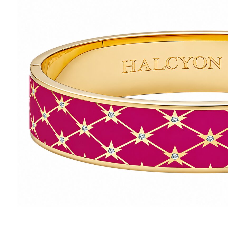 Halcyon Days Star Sparkle Trellis Hinged Bangle in Pink Tourmaline & Gold, alternate view