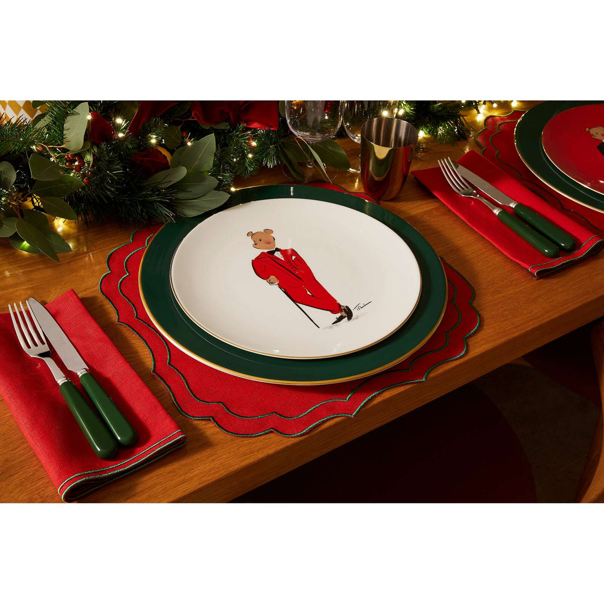 Halcyon Days Tug Rice "Hal the Bear" - Fine Bone China 10" Coupe Plate in White, lifestyle view