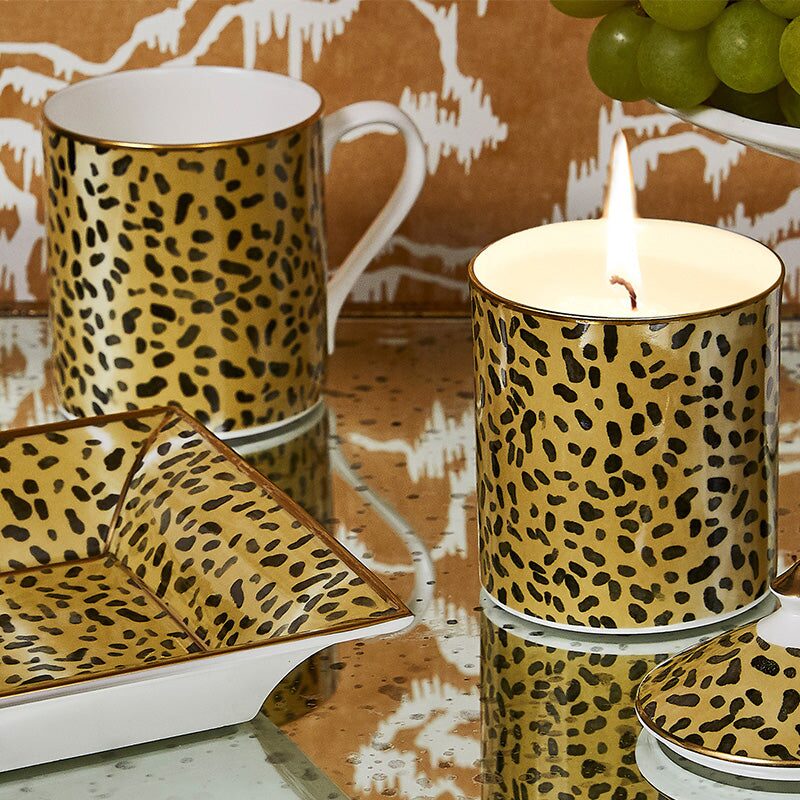 Halcyon Days Tug Rice Leopard Print - Fine Bone China Lidded Candle – Sandalwood & Vetiver