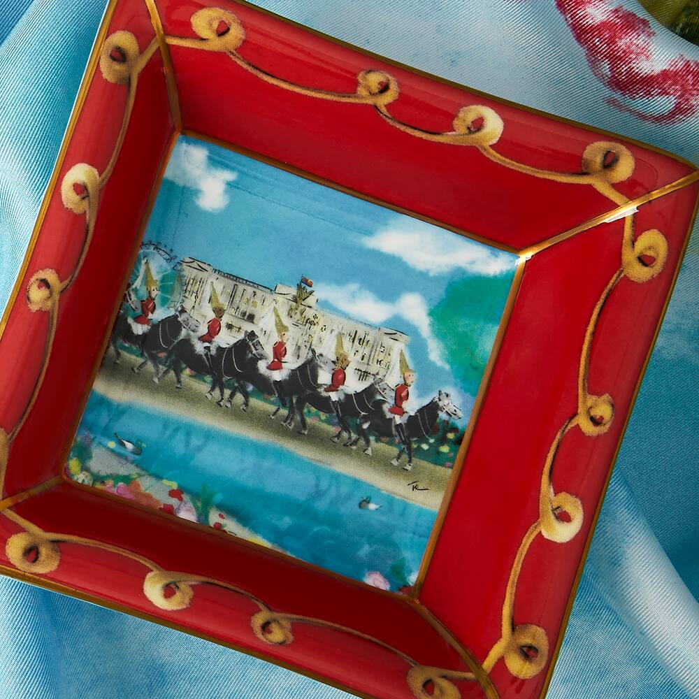 Halcyon Days Tug Rice "Life Guards on Parade" - Fine Bone China Square Trinket Tray, alternate view