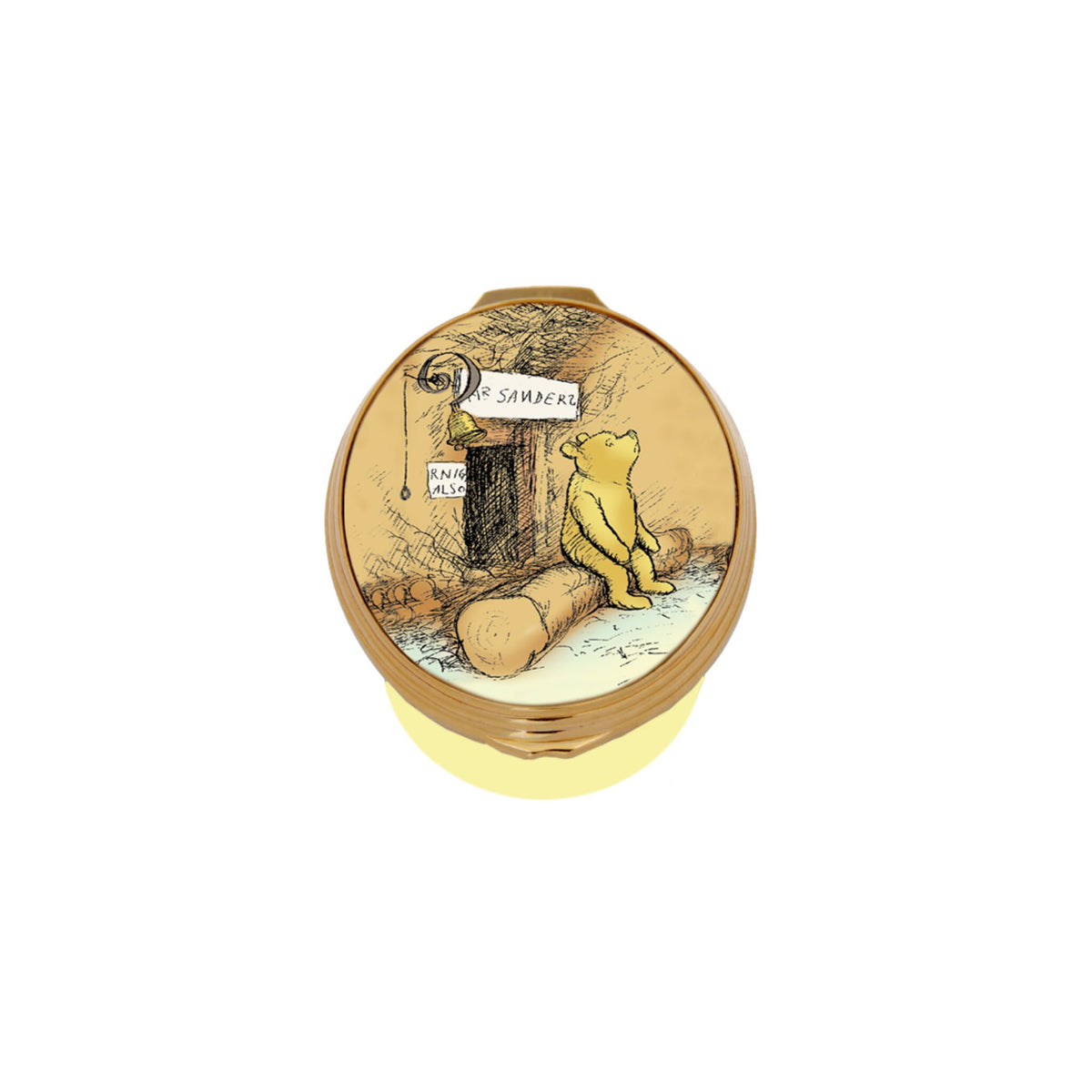 Halcyon Days Winnie-the-Pooh "A Little Consideration" Enamel Box in Daffodil Yellow