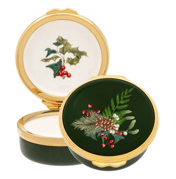 Halcyon Days Woodland Wildlife Christmas Foliage Enamel Box