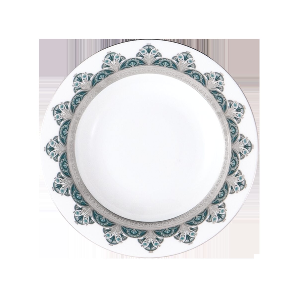 Haviland Rêves Du Nil Green Platinum Rim Soup Plate Soup Plates & Rimmed Soup Bowl