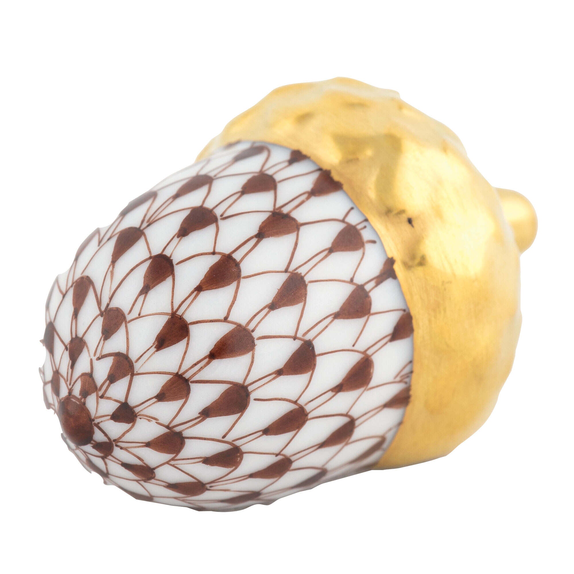 Herend Acorn Figurine porcelain figurine painted in the Chocolate fishnet pattern