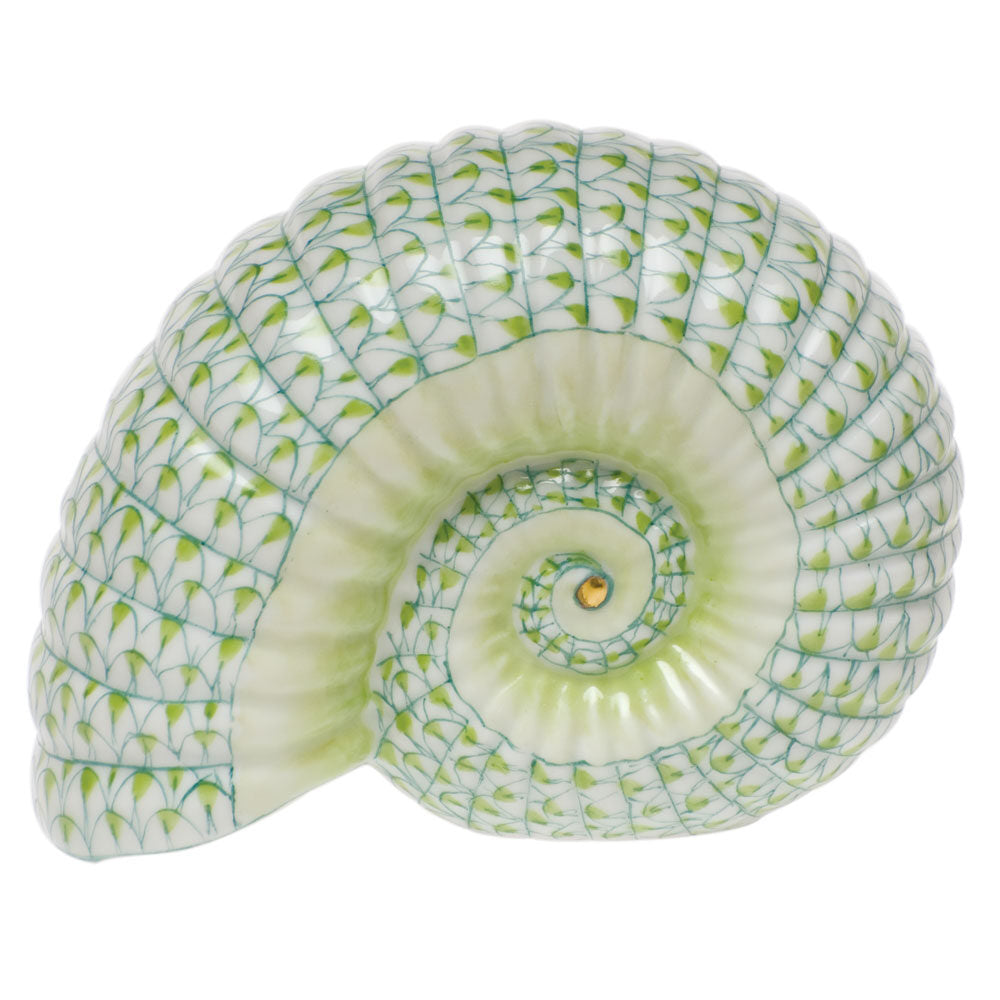 Herend Ammonite Figurine porcelain figurine painted in the Key Lime fishnet pattern