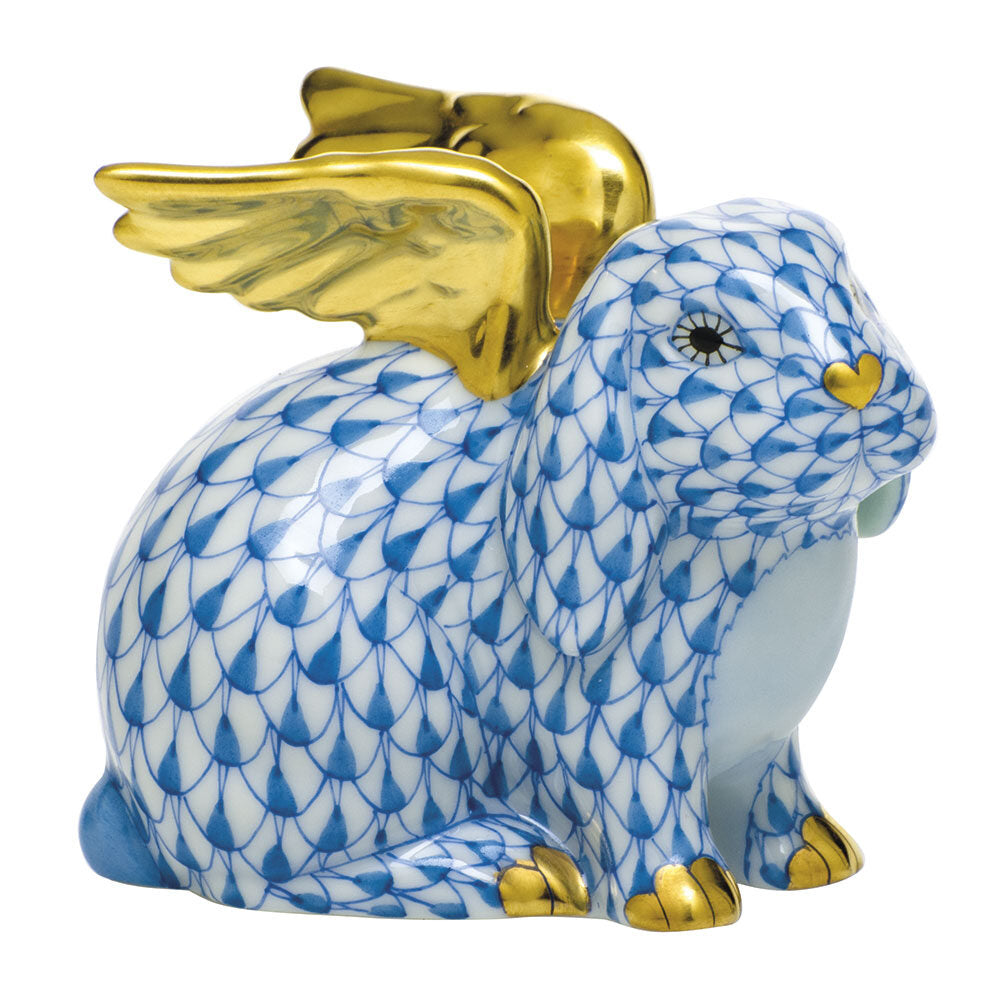 Angel Bunny Figurine in hand-painted Blue porcelain by Herend of Hungary