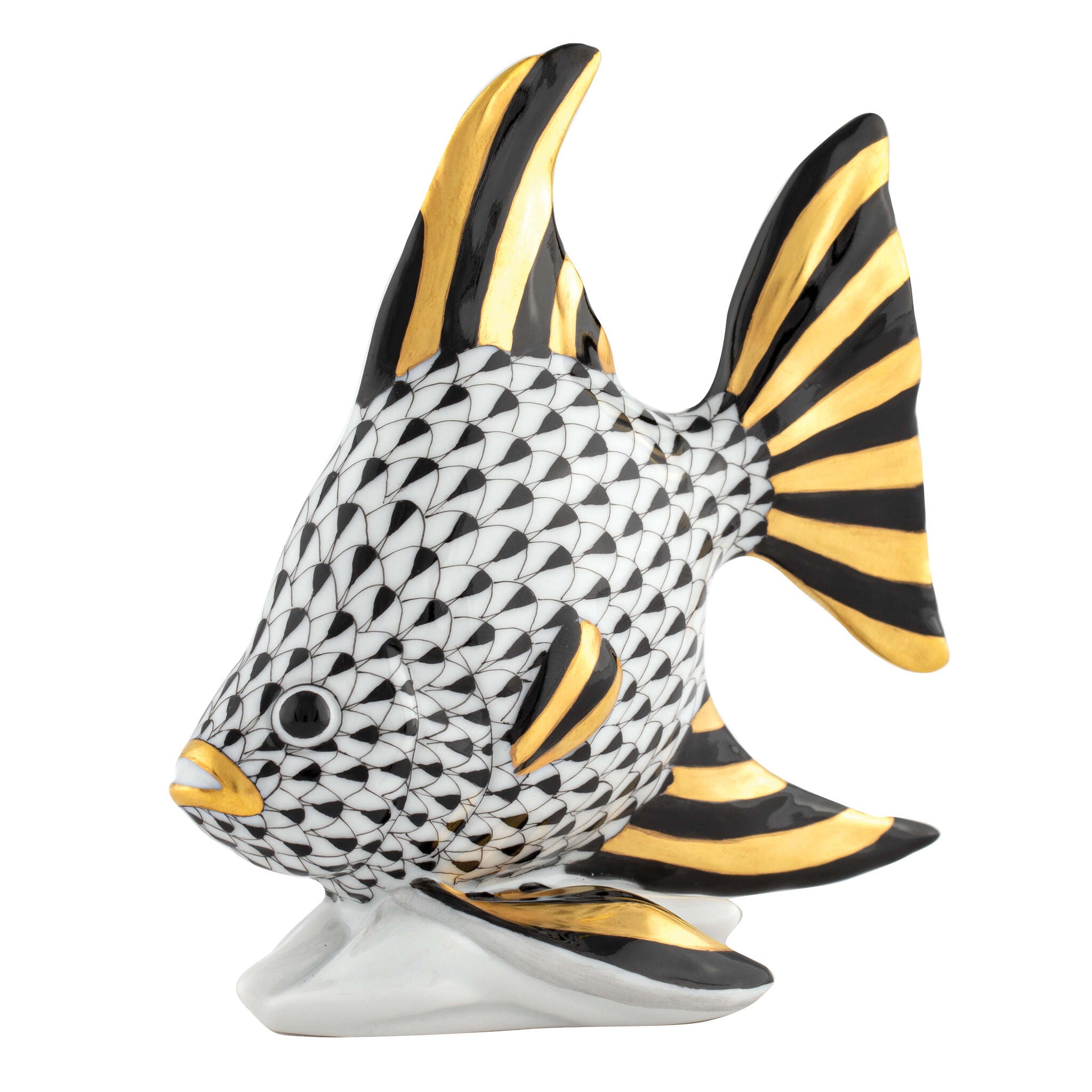 Angel Fish Figurine in hand-painted Black porcelain by Herend of Hungary