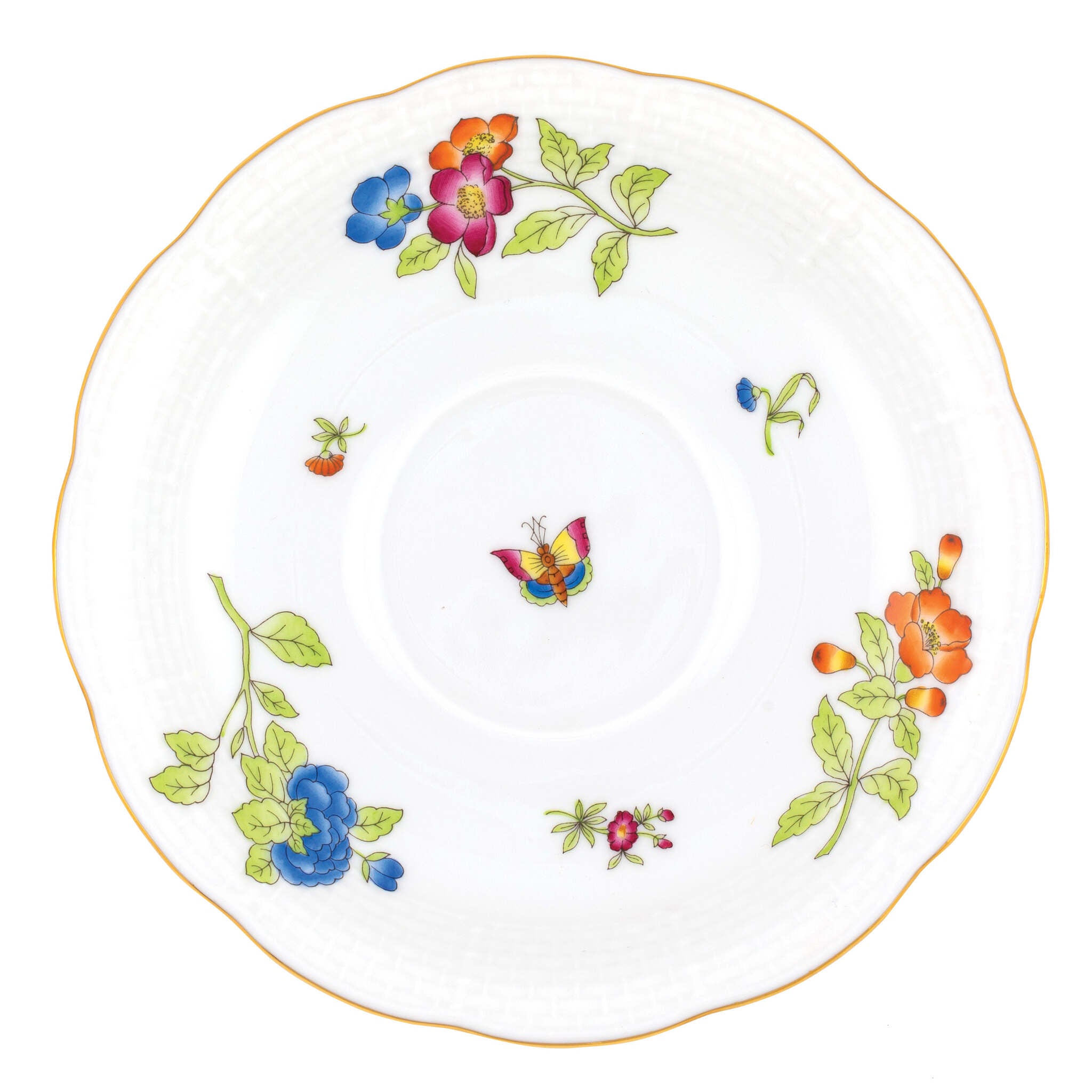 Hand-painted Herend Antique Iris Tea Saucer Cup & Saucer Set in fine porcelain, 6in D,, Motif 1, on a white background