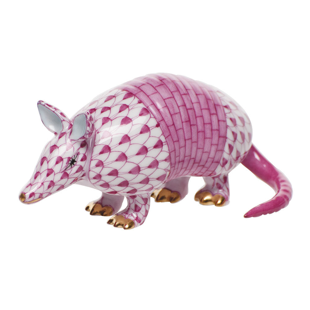 Herend Armadillo Figurine porcelain figurine painted in the Raspberry fishnet pattern