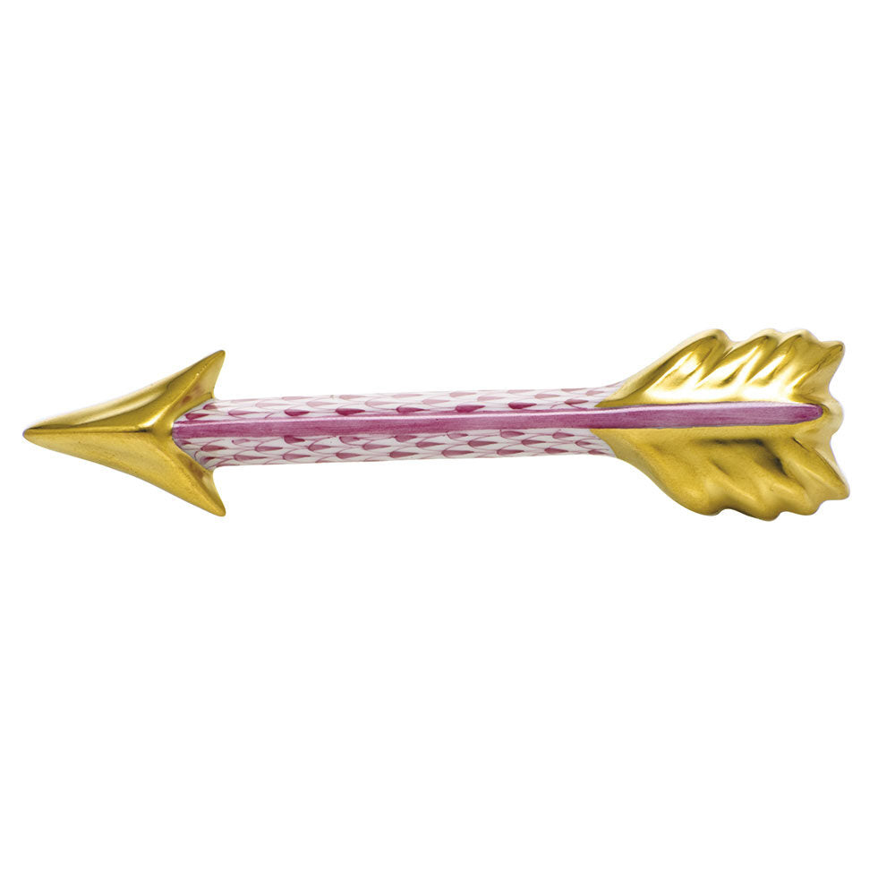 Hand-painted Herend Arrow Figurine in Raspberry fishnet porcelain on a white background