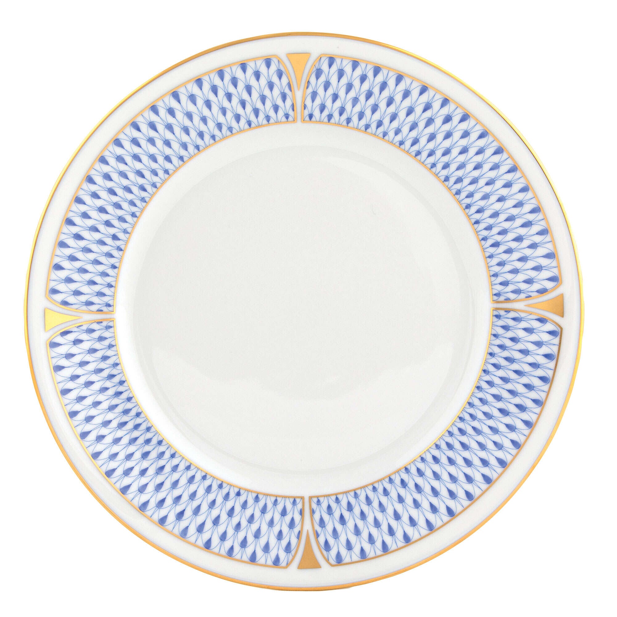 Hand-painted Herend Art Deco Blue Salad Plate in fine porcelain, 7.25in D, on a white background