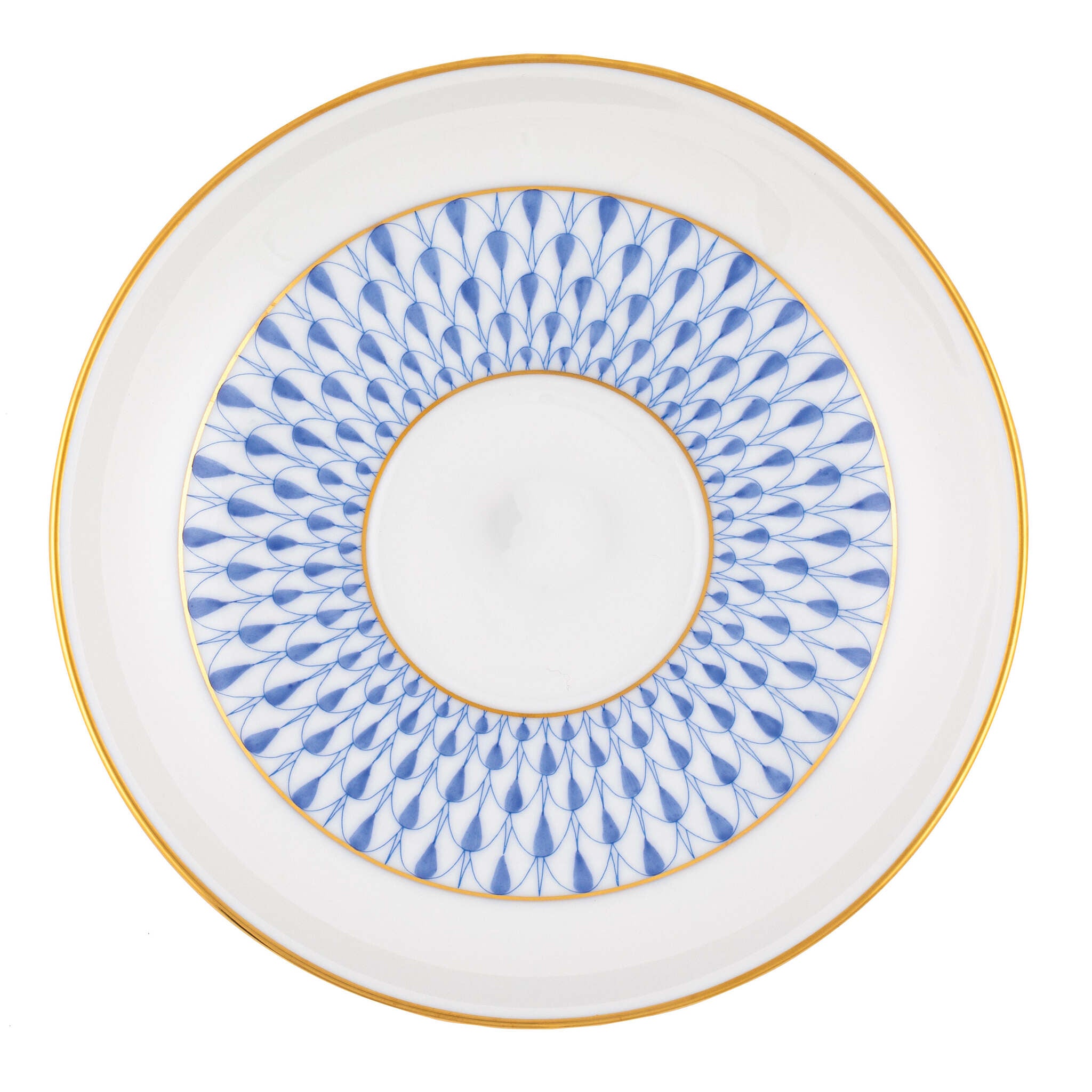 Hand-painted Herend Art Deco Blue Tea Saucer Cup & Saucer Set in fine porcelain, 5.5in D, on a white background