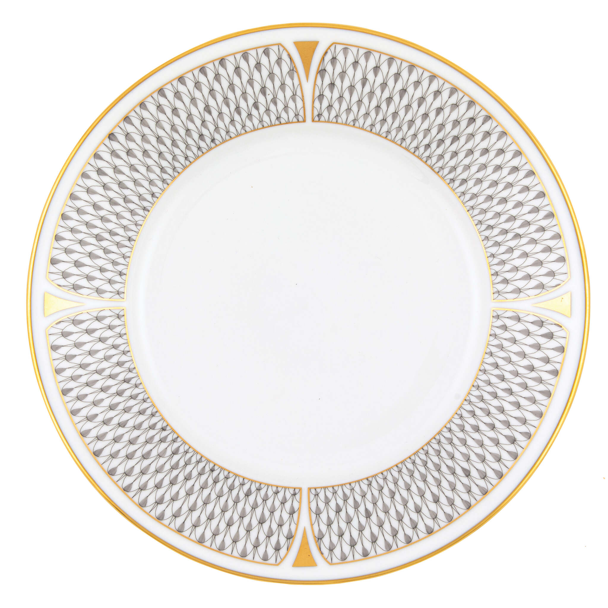 Hand-painted Herend Art Deco Gray Dessert Plate in fine porcelain, 8in D, on a white background
