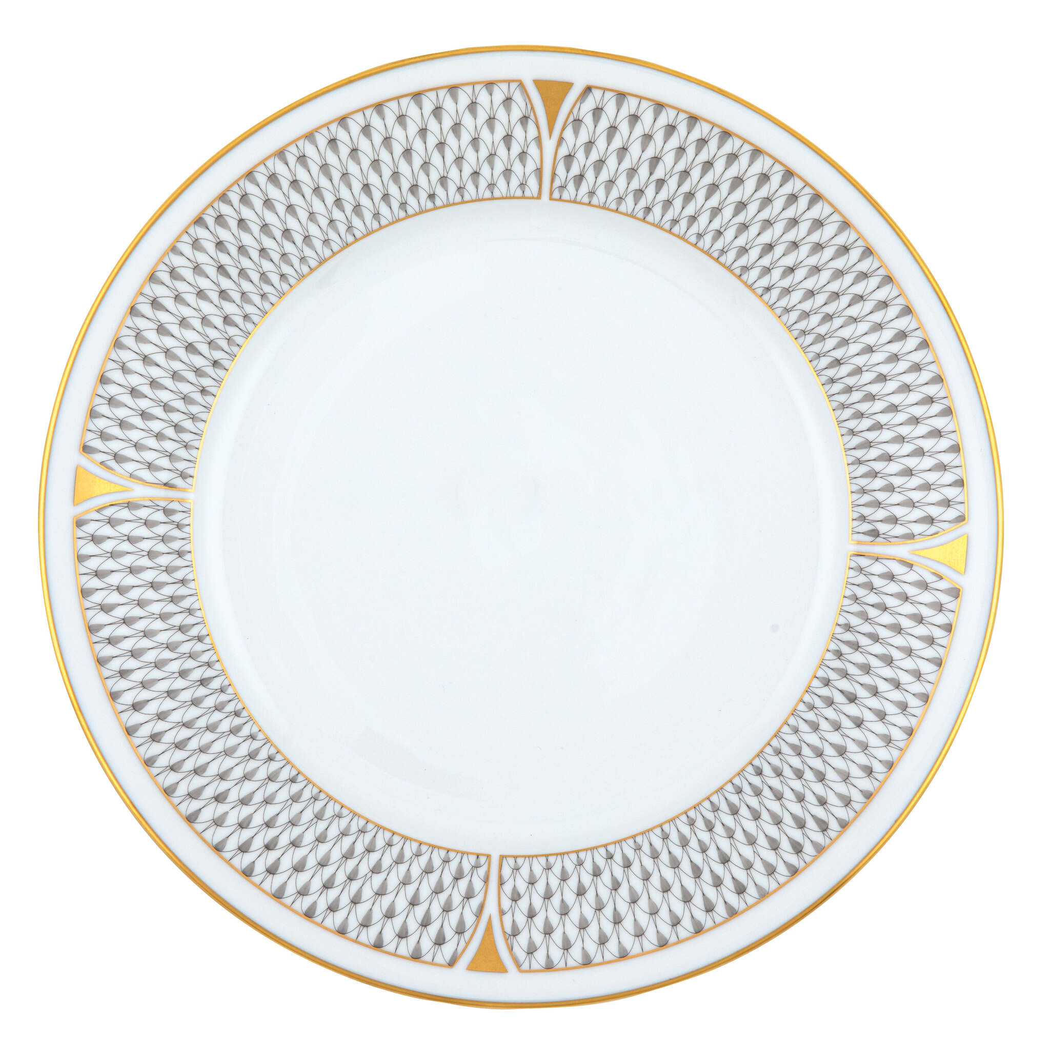 Hand-painted Herend Art Deco Gray Dinner Plate in fine porcelain, 10.25in D, on a white background