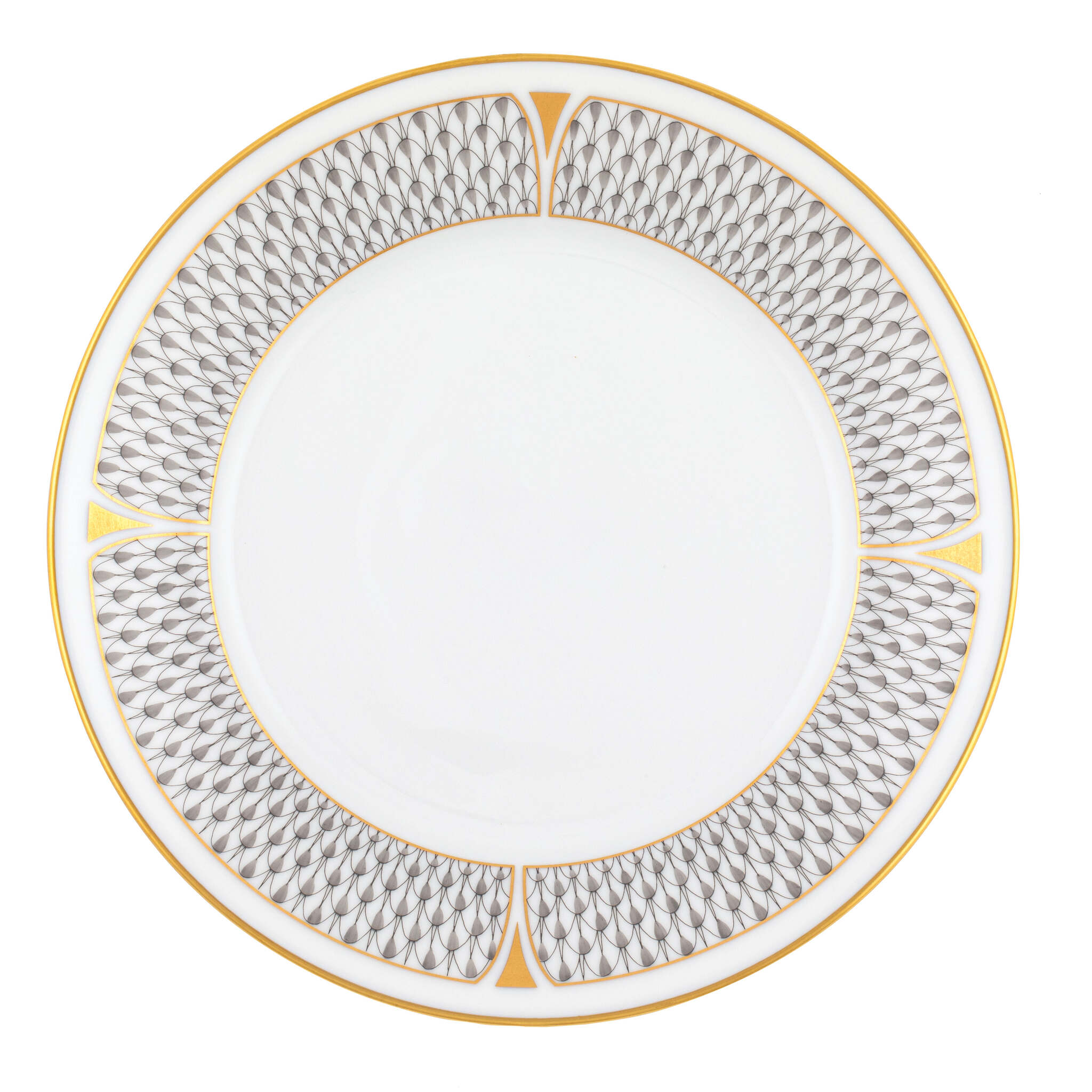 Hand-painted Herend Art Deco Gray Salad Plate in fine porcelain, 7.25in D, on a white background