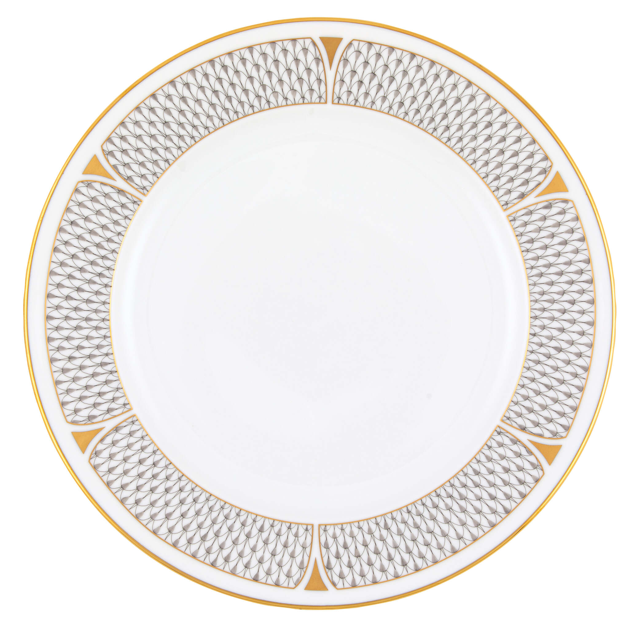 Hand-painted Herend Art Deco Gray Service Plate in fine porcelain, 11in D, on a white background