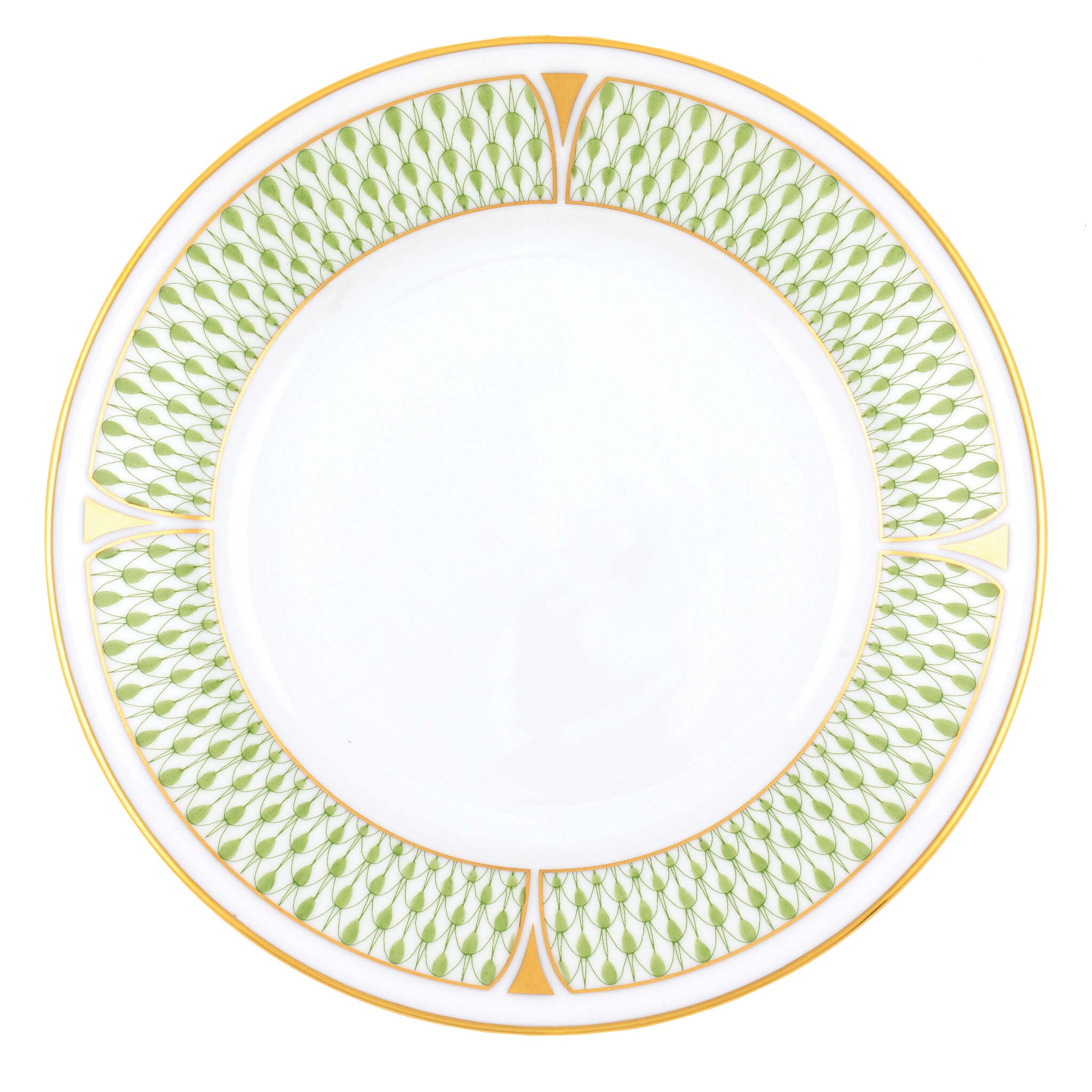 Hand-painted Herend Art Deco Green Bread and Butter Plate in fine porcelain, 6in D, on a white background