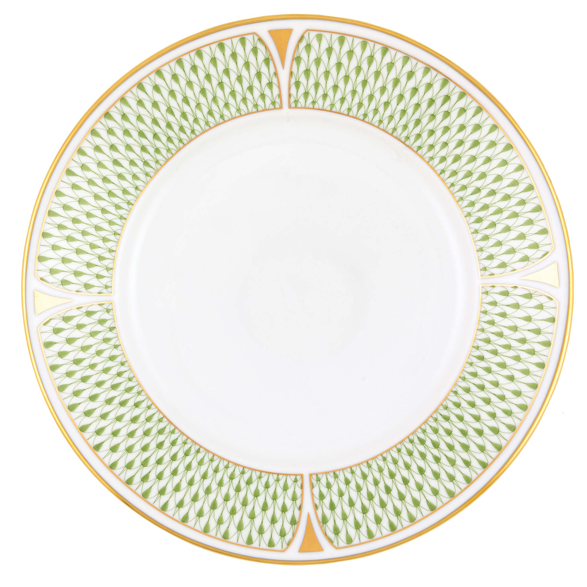 Hand-painted Herend Art Deco Green Dessert Plate in fine porcelain, 8in D, on a white background