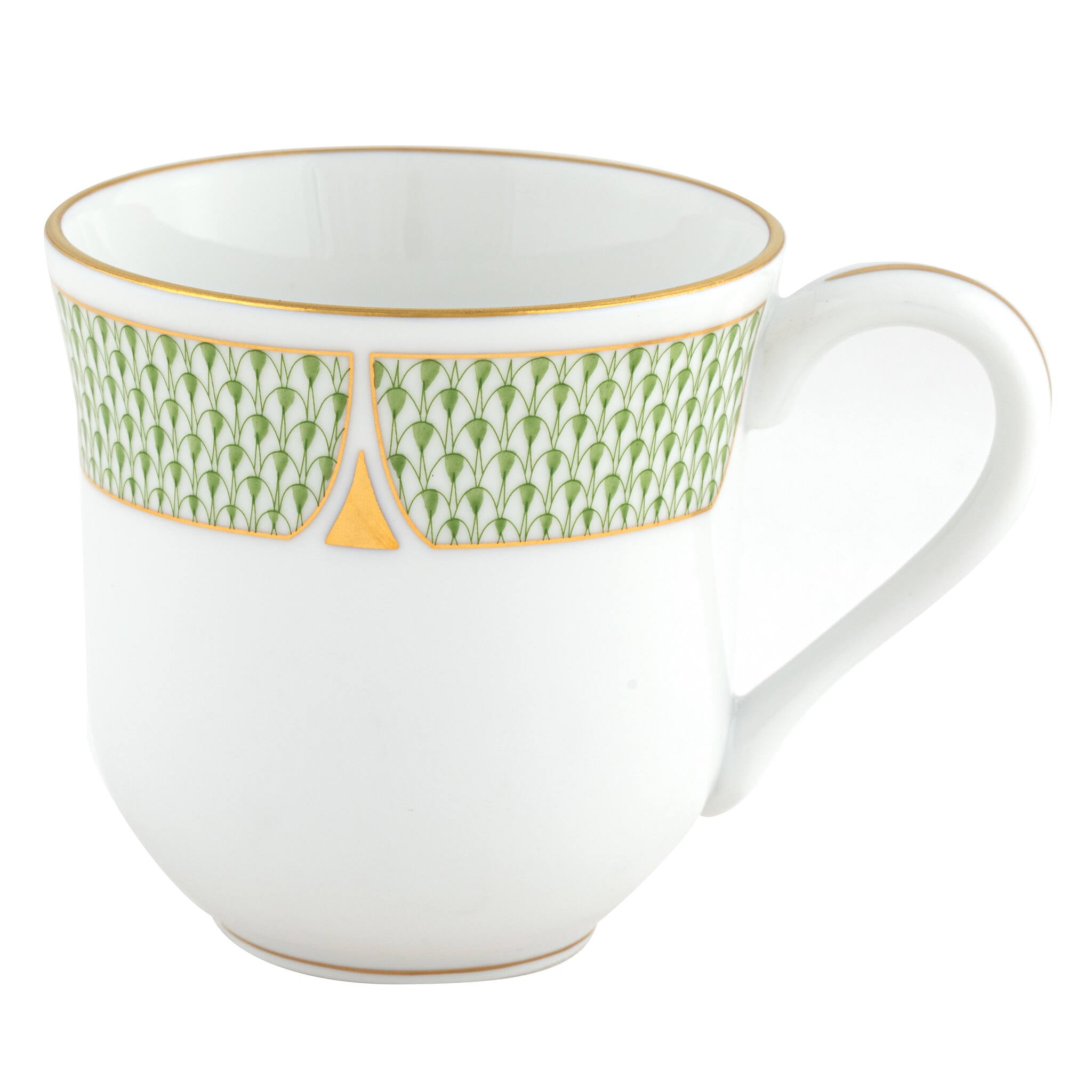Hand-painted Herend Art Deco Green Mug in fine porcelain, (11 OZ) 3.5in H, on a white background
