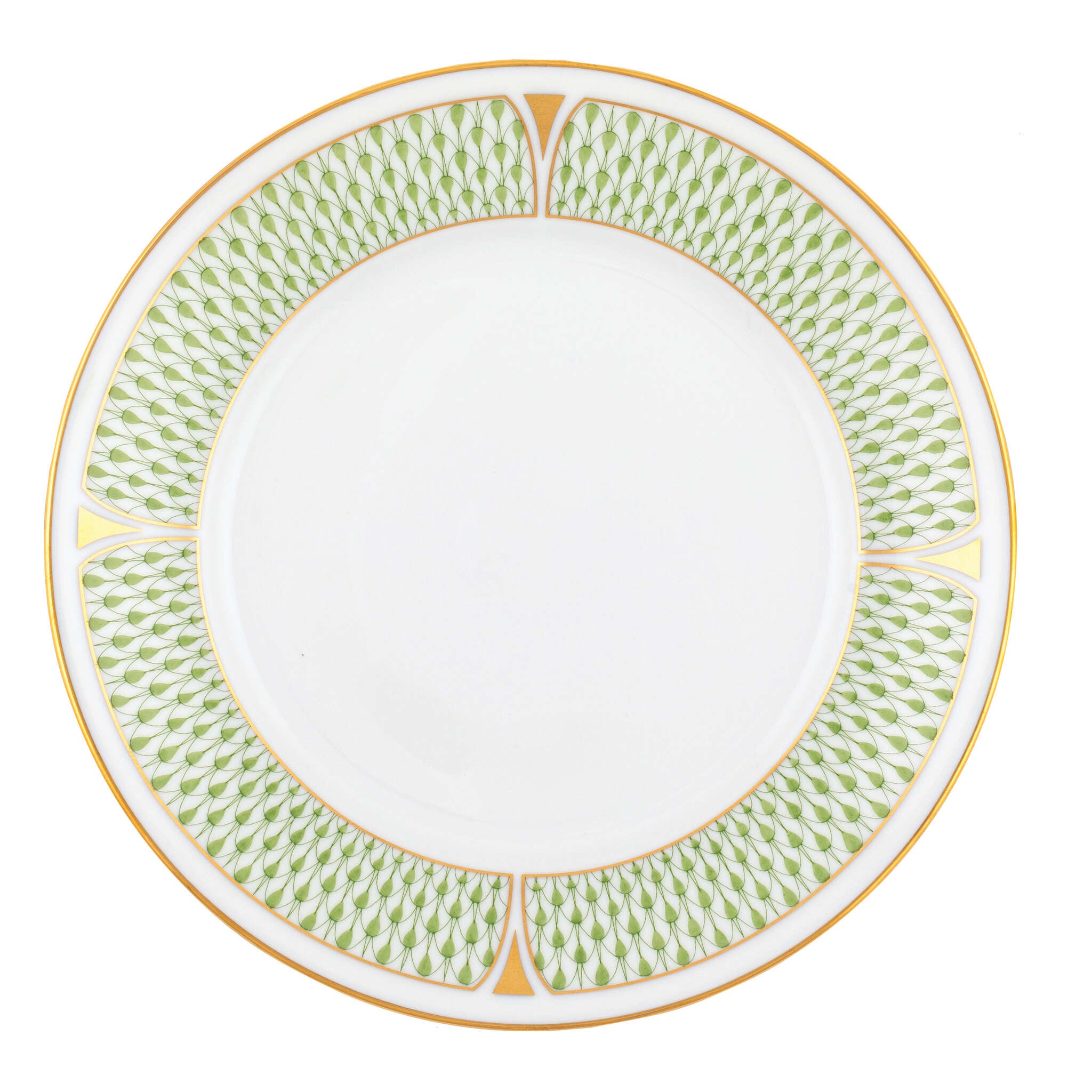 Hand-painted Herend Art Deco Green Salad Plate in fine porcelain, 7.25in D, on a white background