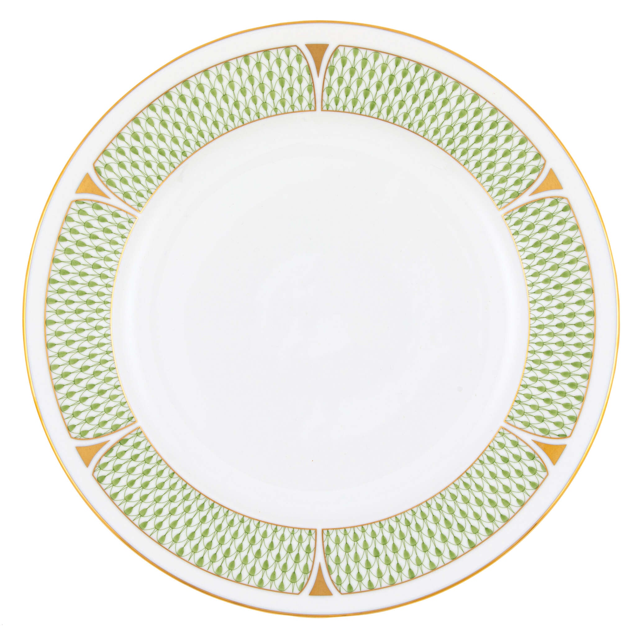 Hand-painted Herend Art Deco Green Service Plate in fine porcelain, 11in D, on a white background