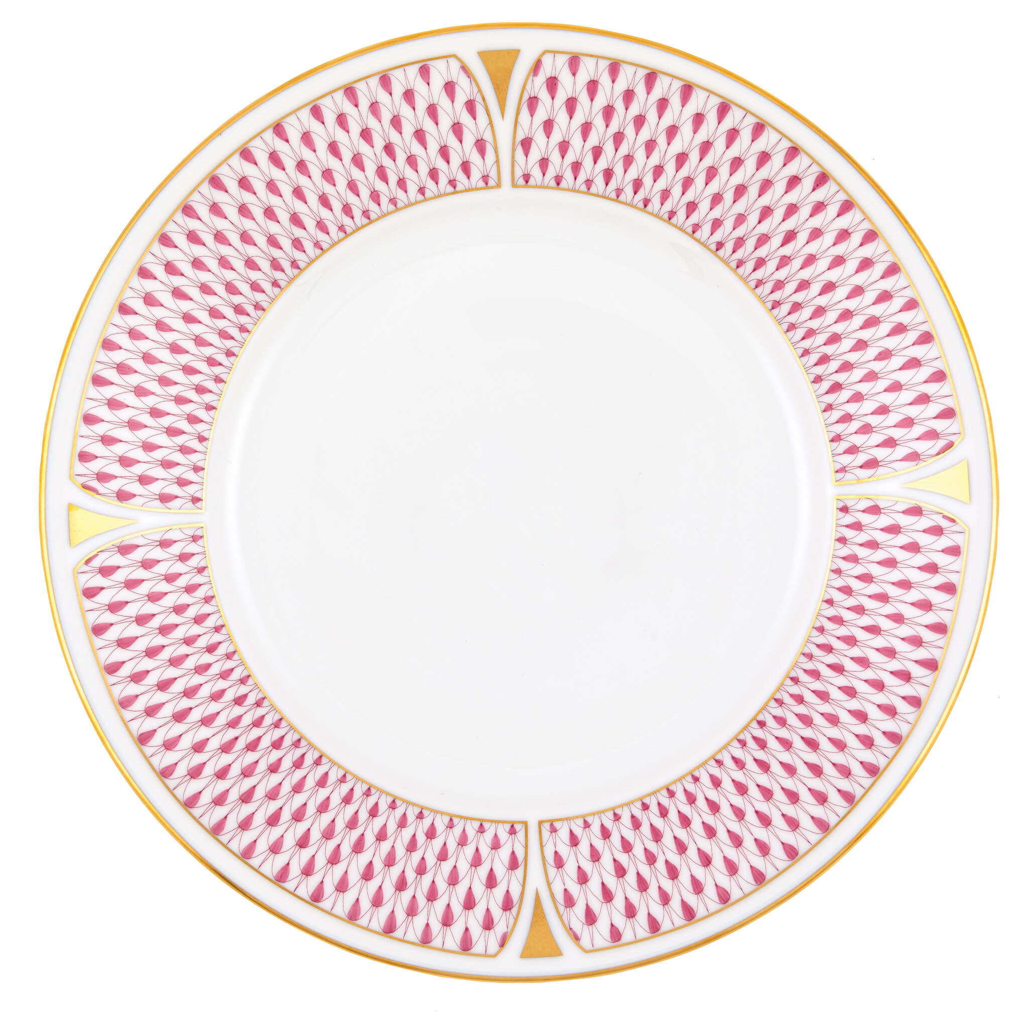 Hand-painted Herend Art Deco Raspberry Dessert Plate in fine porcelain, 8in D, on a white background