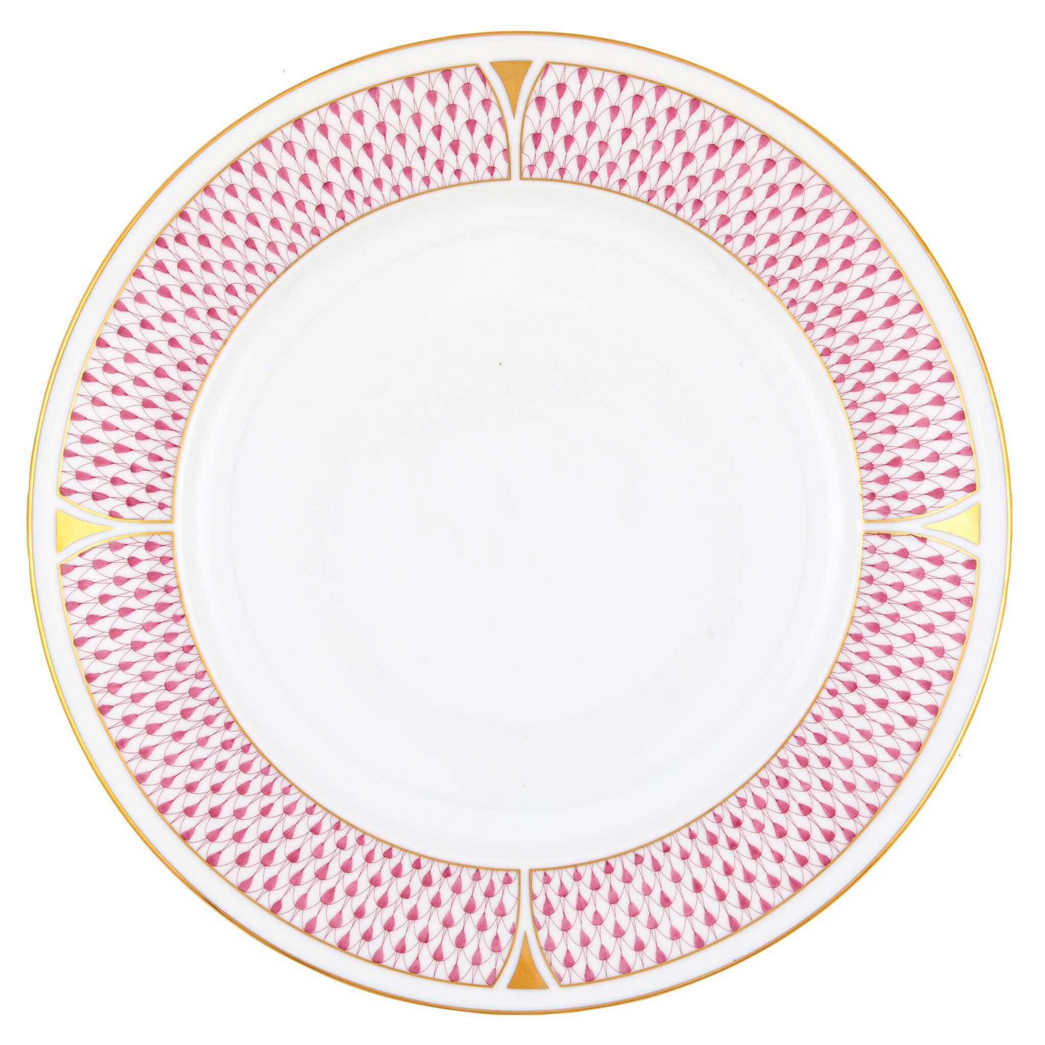 Hand-painted Herend Art Deco Raspberry Dinner Plate in fine porcelain, 10.25in D, on a white background