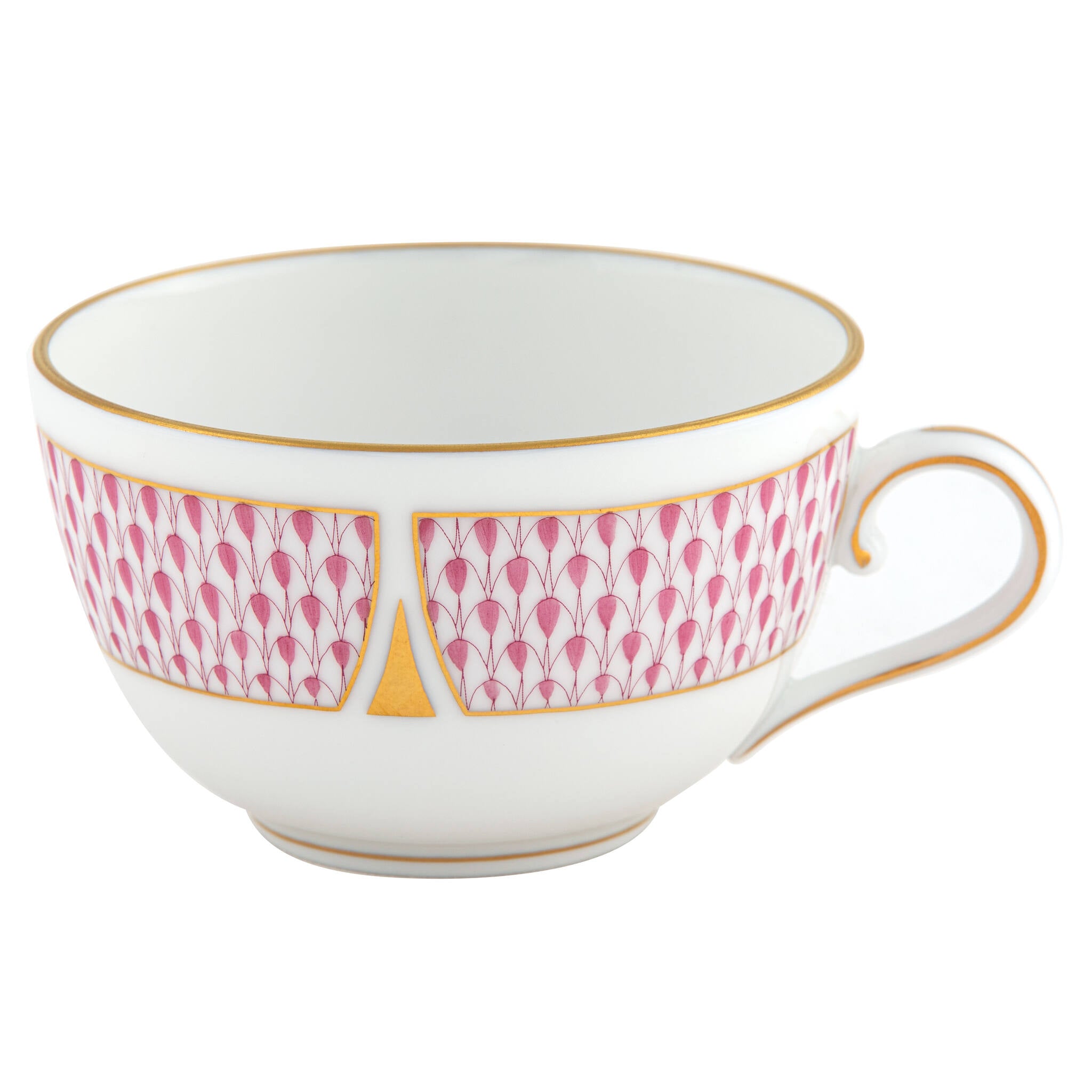 Hand-painted Herend Art Deco Raspberry Tea Cup Teacup in fine porcelain, on a white background