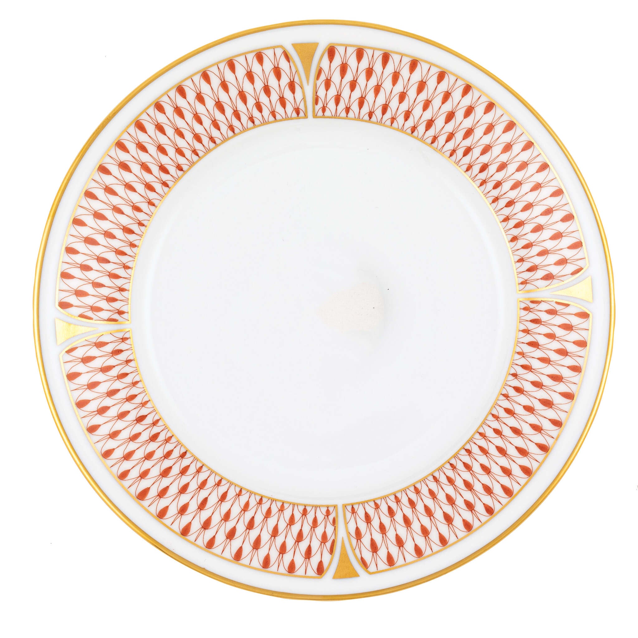 Hand-painted Herend Art Deco Rust Bread and Butter Plate in fine porcelain, 6in D, on a white background