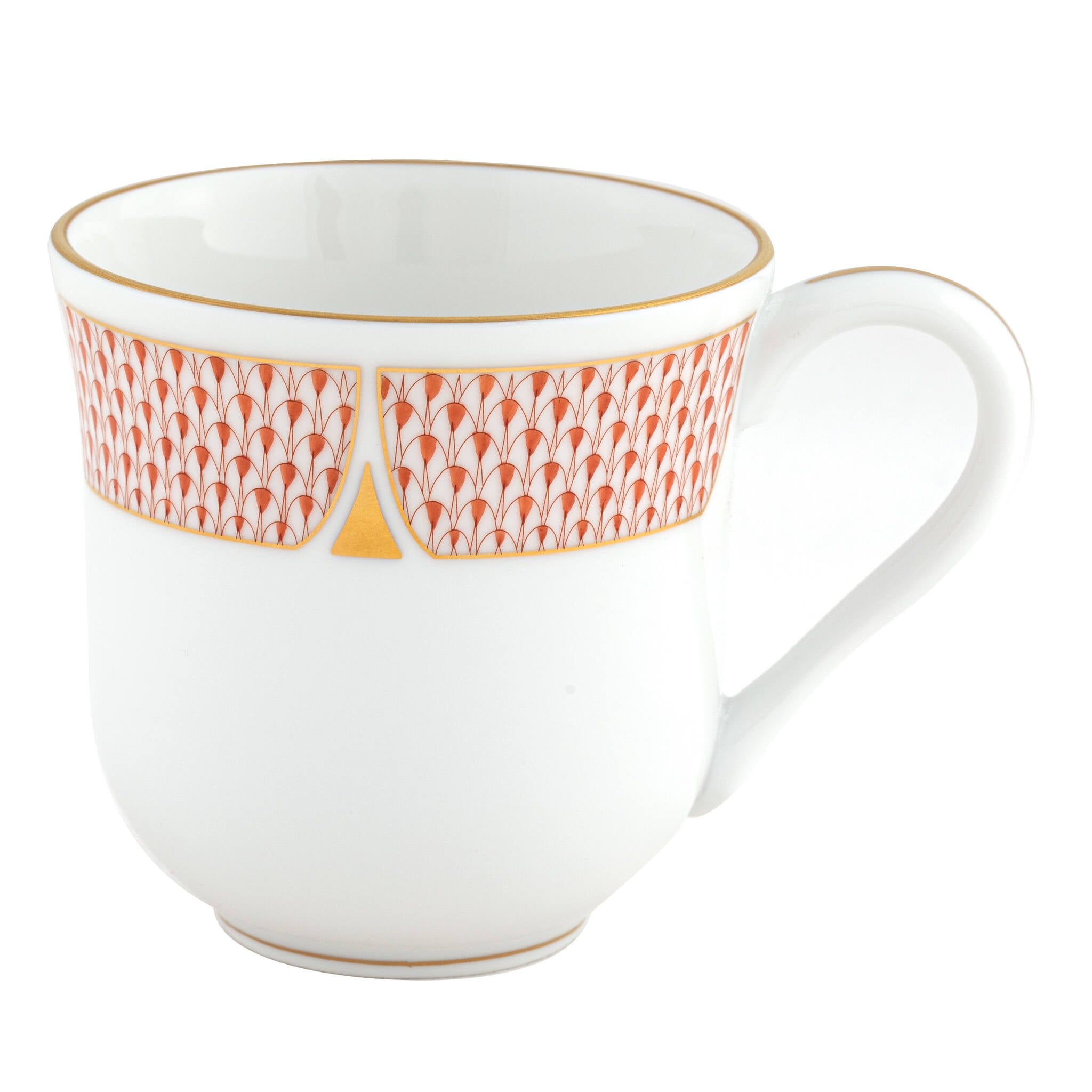 Hand-painted Herend Art Deco Rust Mug in fine porcelain, (11 OZ) 3.5in H, on a white background