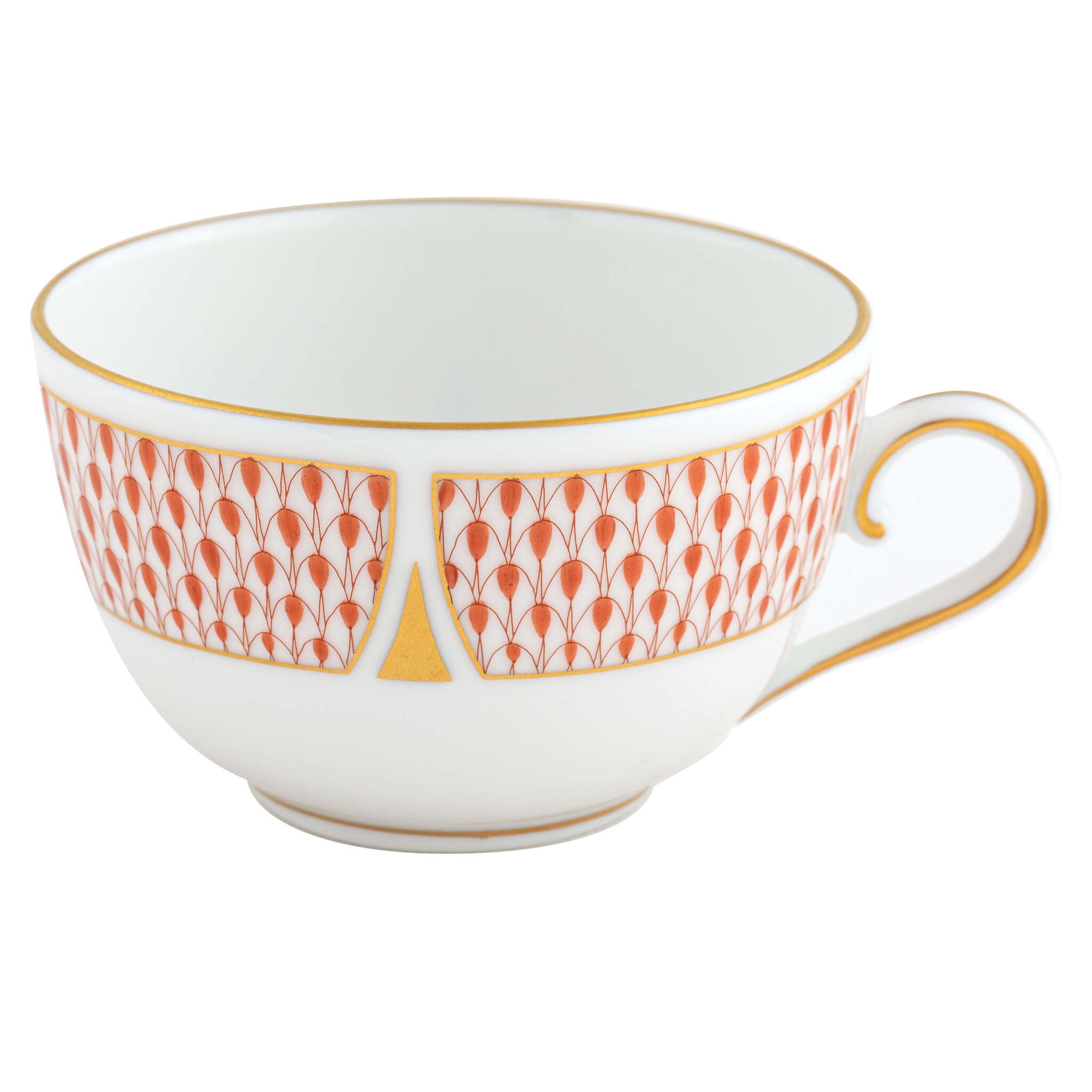 Hand-painted Herend Art Deco Rust Tea Cup Teacup in fine porcelain, on a white background