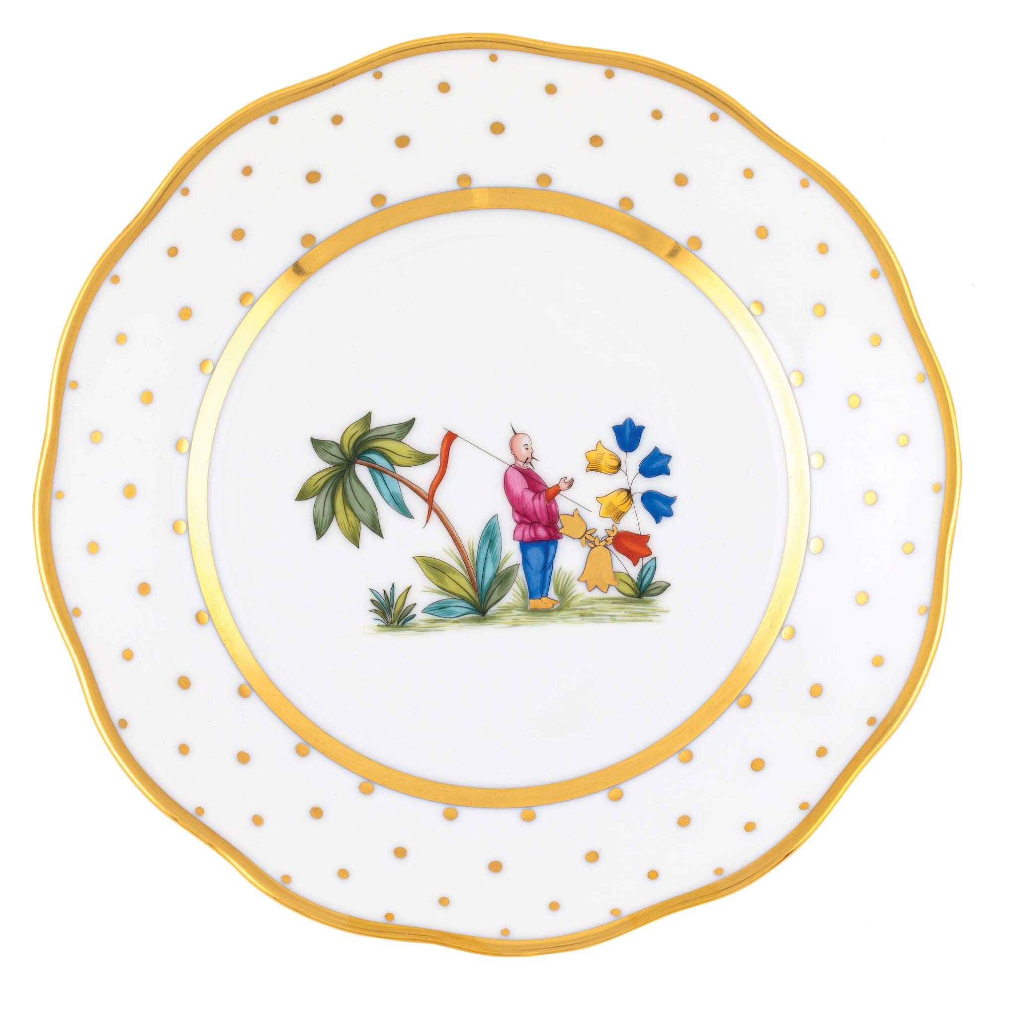 Hand-painted Herend Asian Garden Bread and Butter Plate in fine porcelain, 6in D,, Motif 1, on a white background