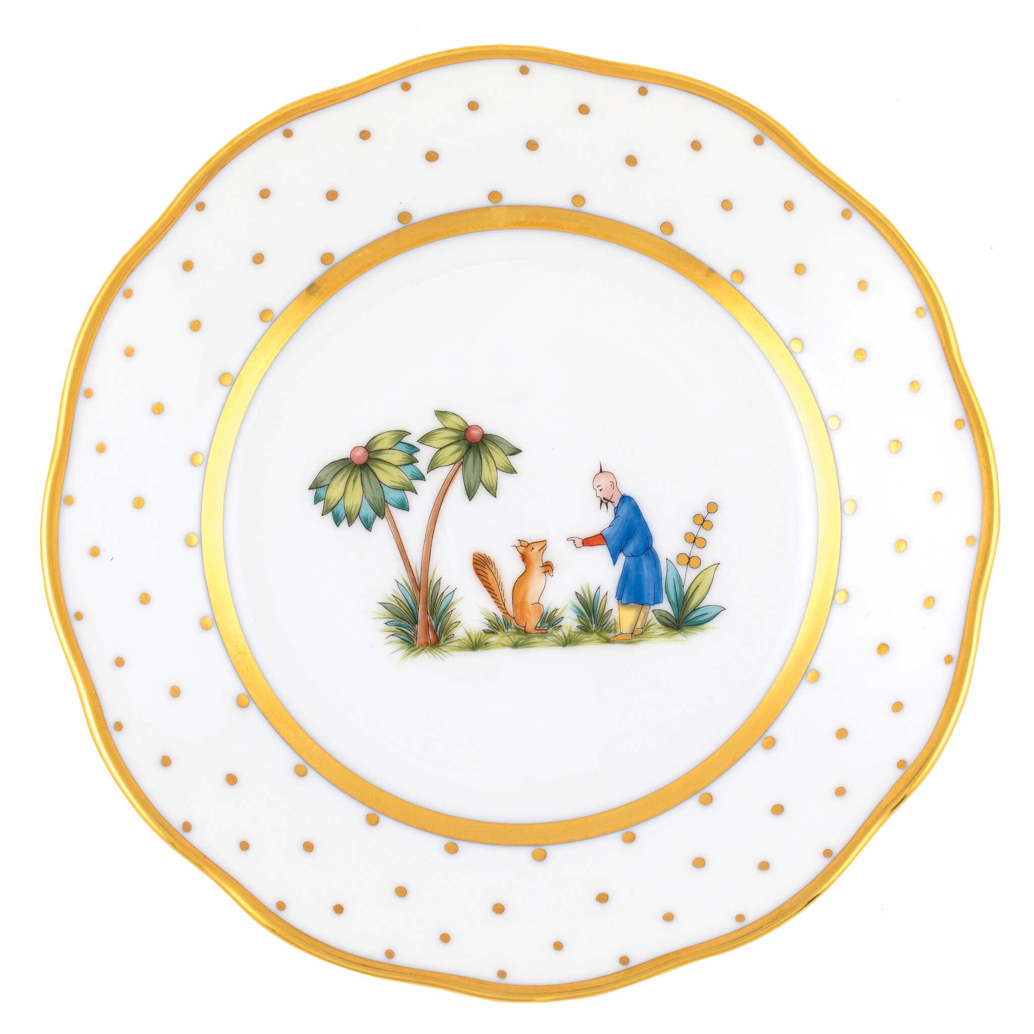 Hand-painted Herend Asian Garden Bread and Butter Plate in fine porcelain, 6in D,, Motif 3, on a white background