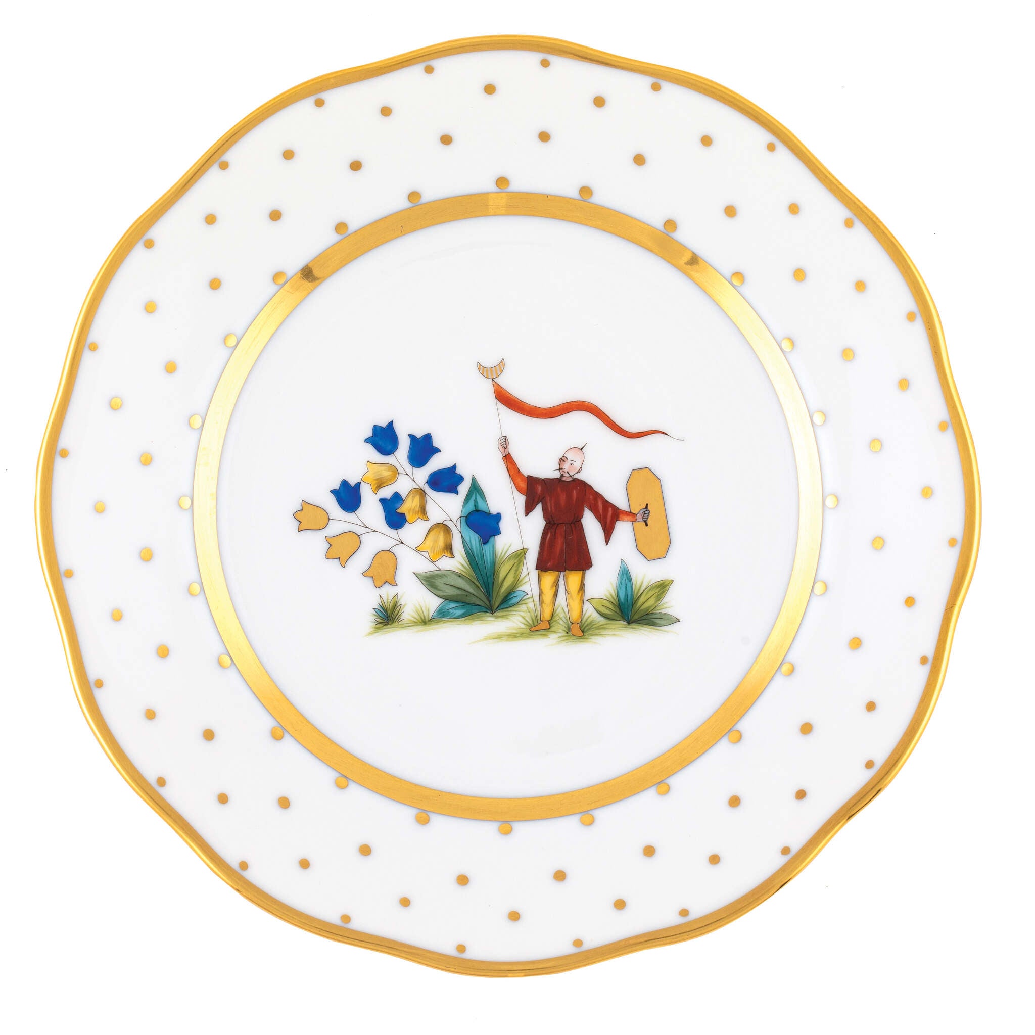 Hand-painted Herend Asian Garden Bread and Butter Plate in fine porcelain, 6in D,, Motif 4, on a white background