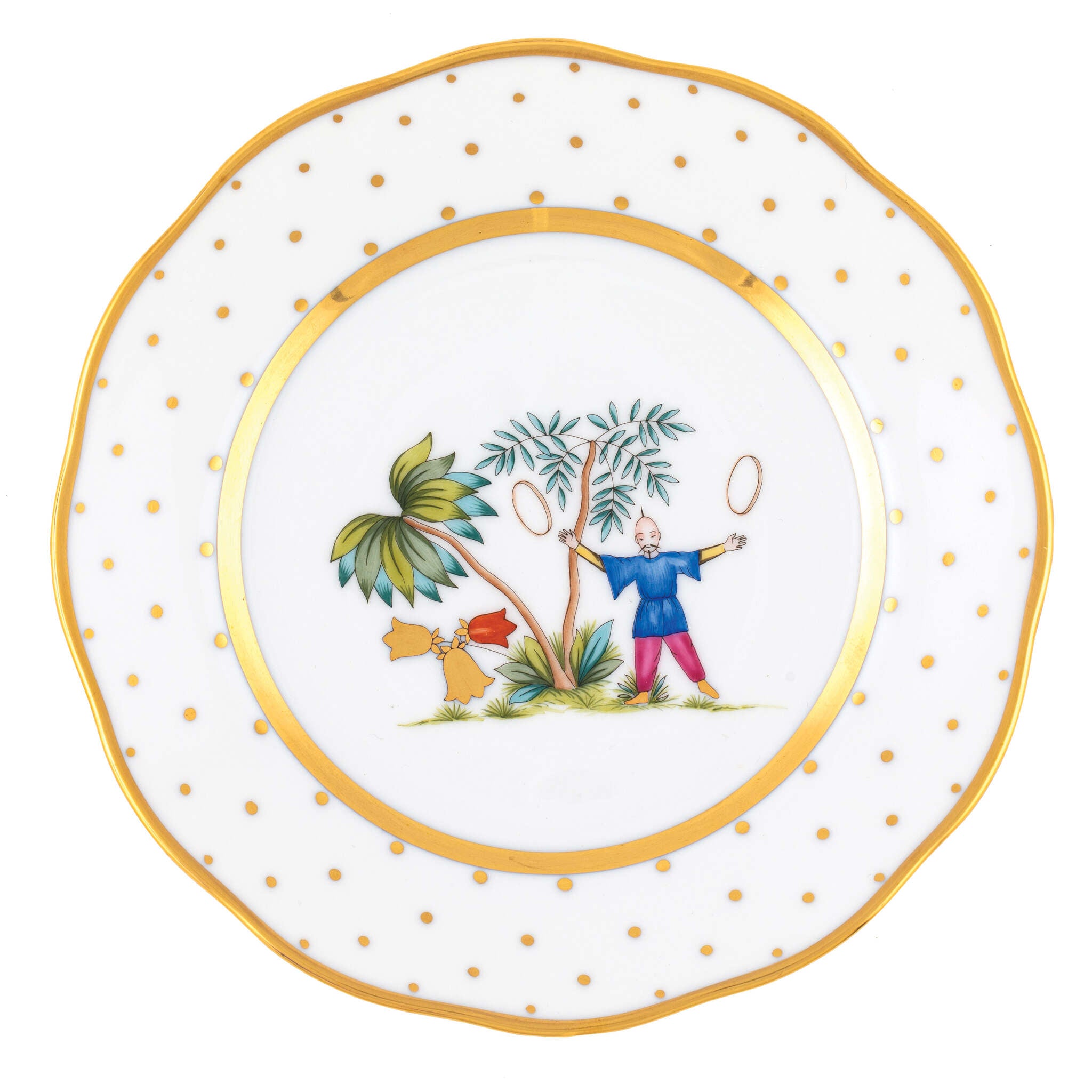 Hand-painted Herend Asian Garden Bread and Butter Plate in fine porcelain, 6in D,, Motif 5, on a white background