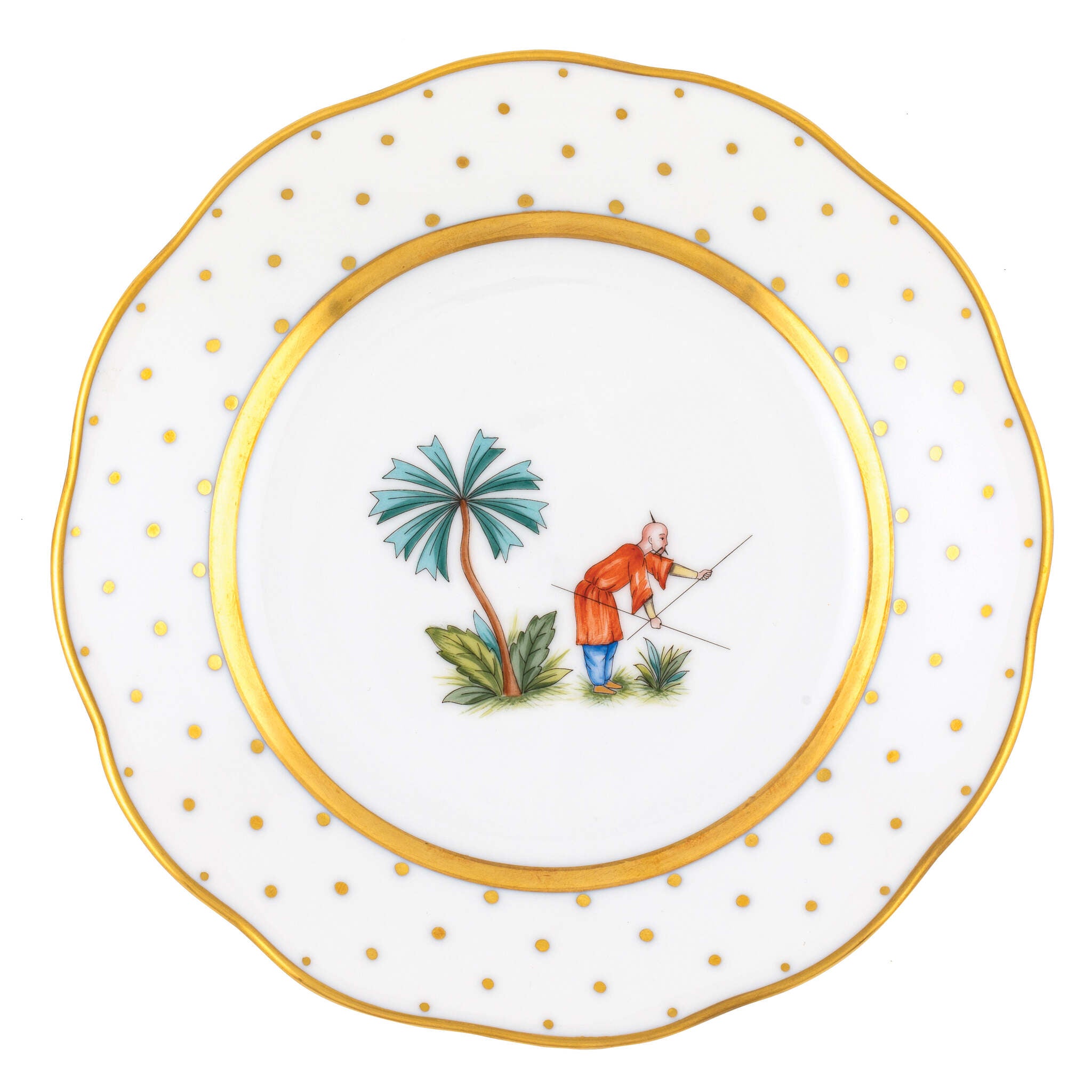 Hand-painted Herend Asian Garden Bread and Butter Plate in fine porcelain, 6in D,, Motif 6, on a white background