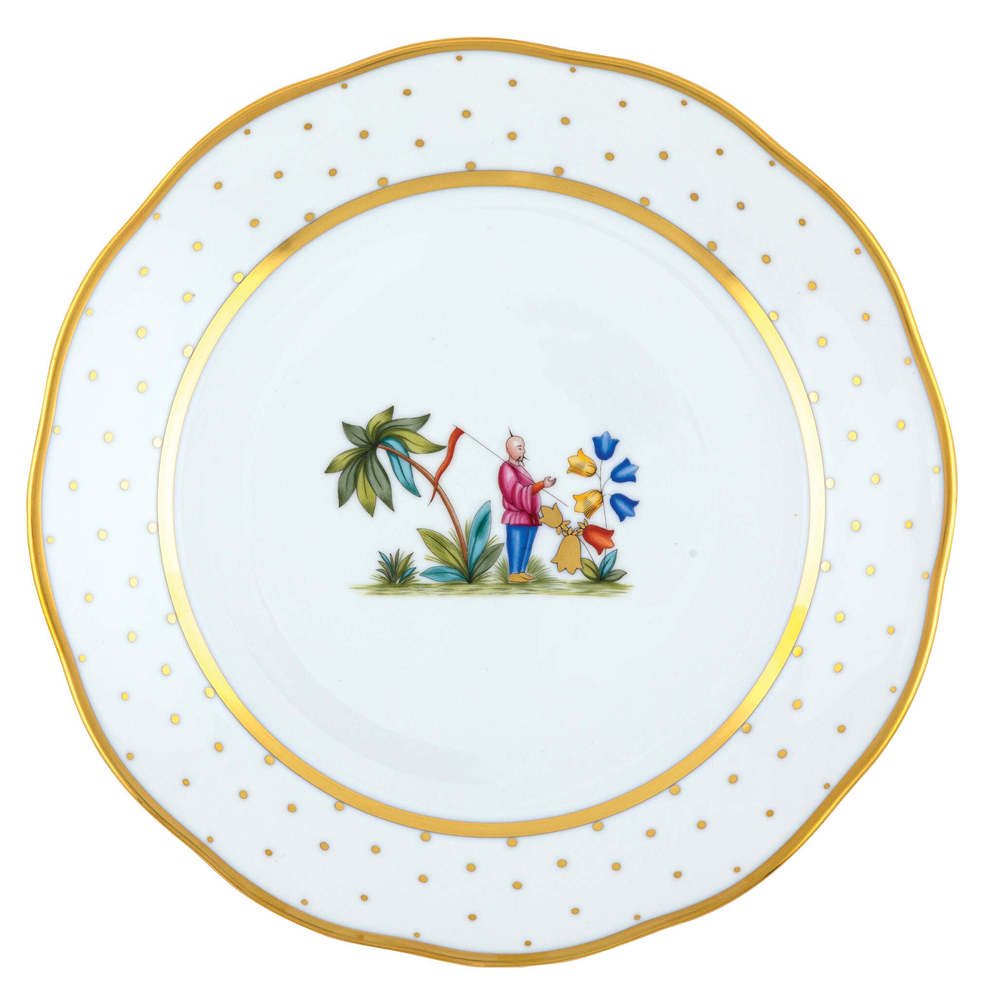 Hand-painted Herend Asian Garden Dinner Plate in fine porcelain, 10.5in D,, Motif 1, on a white background