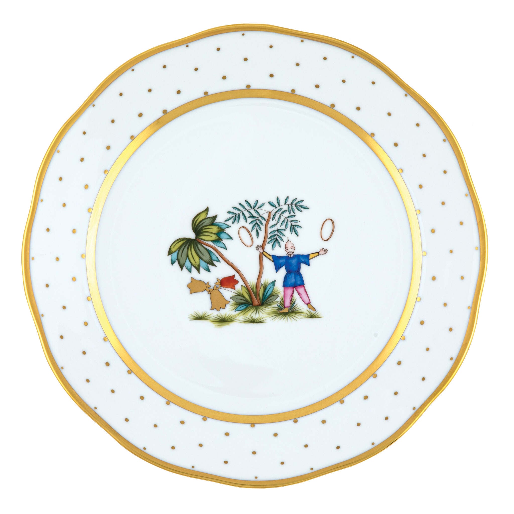 Hand-painted Herend Asian Garden Dinner Plate in fine porcelain, 10.5in D,, Motif 5, on a white background