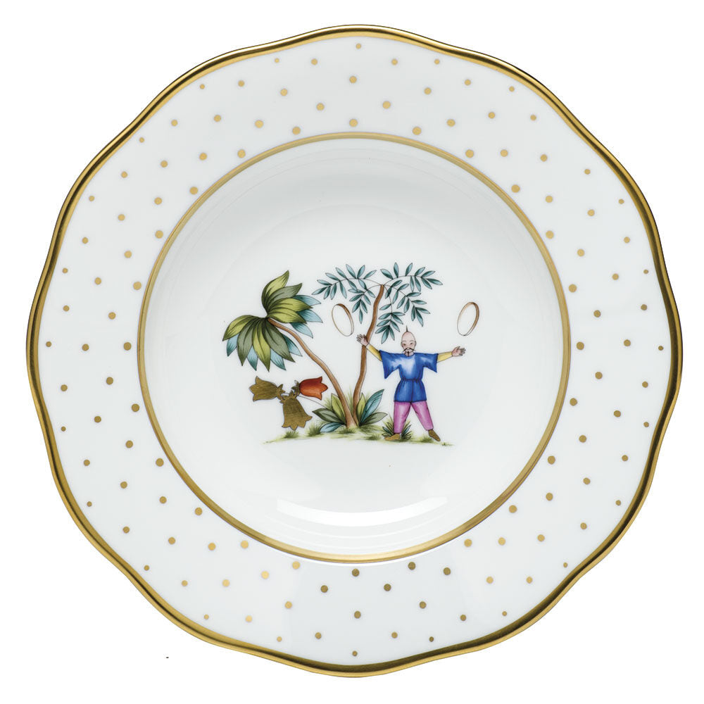 Hand-painted Herend Asian Garden Rim Soup Plate Soup Plates & Rimmed Soup Bowl in fine porcelain, 8in D,, Motif 5, on a white background