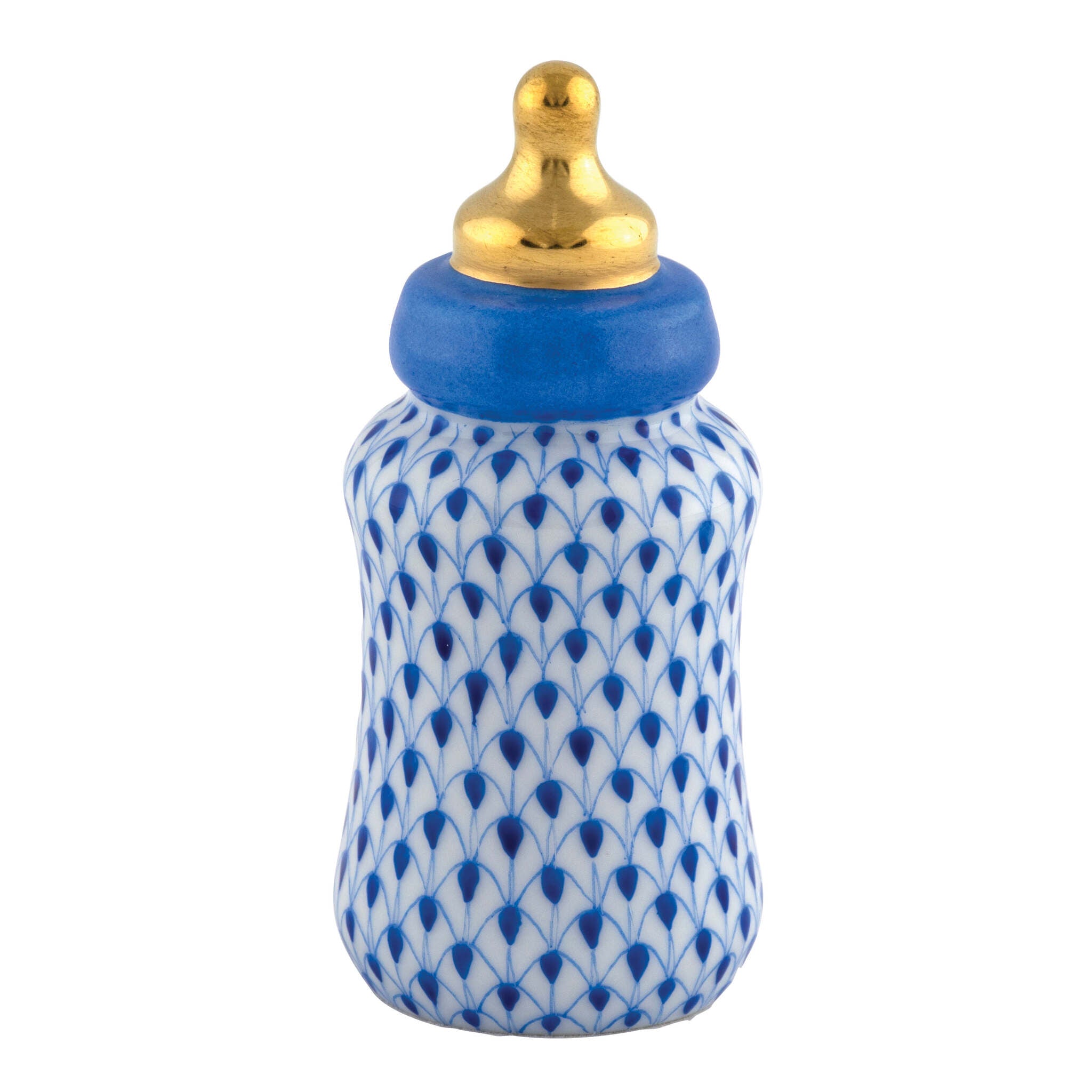 Baby Bottle Figurine in hand-painted Sapphire porcelain by Herend of Hungary