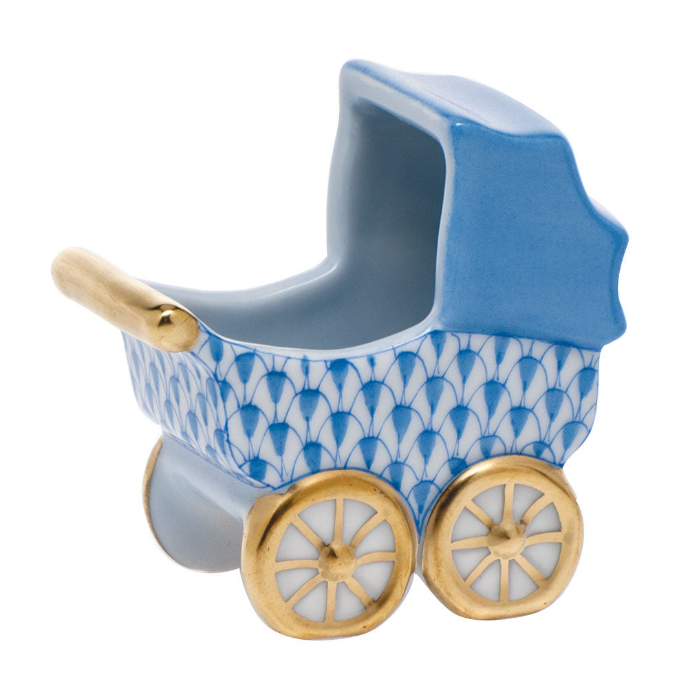Herend Baby Carriage Figurine porcelain figurine painted in the Blue fishnet pattern