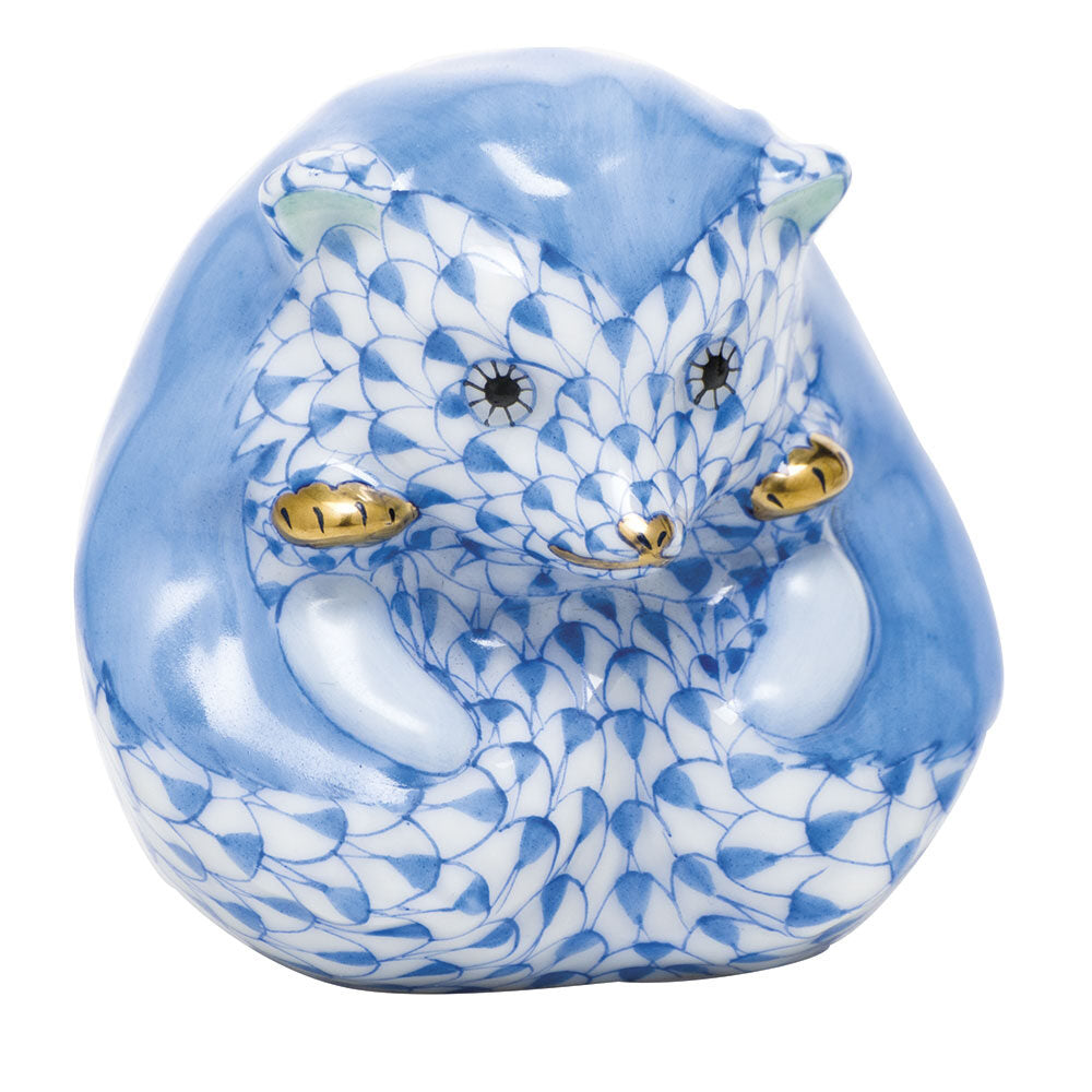 Blue fishnet Baby Hedgehog Figurine figurine, hand-painted Herend porcelain with 24k gold accents