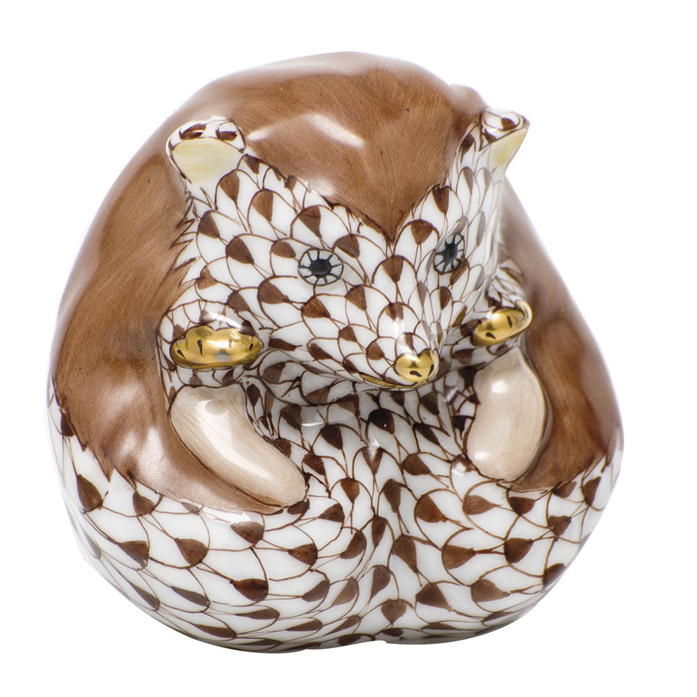 Chocolate fishnet Baby Hedgehog Figurine figurine, hand-painted Herend porcelain with 24k gold accents