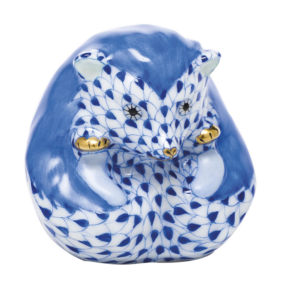 Sapphire fishnet Baby Hedgehog Figurine figurine, hand-painted Herend porcelain with 24k gold accents