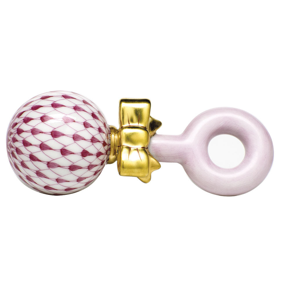 Raspberry fishnet Baby Rattle Figurine figurine, hand-painted Herend porcelain with 24k gold accents