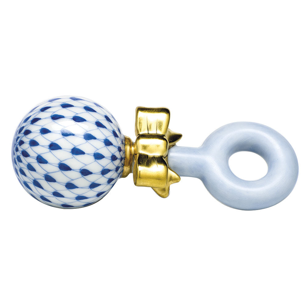 Herend Baby Rattle Figurine porcelain figurine painted in the Sapphire fishnet pattern