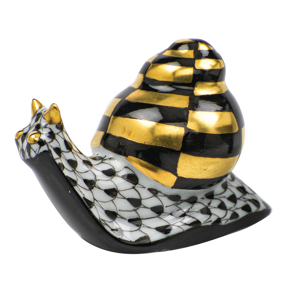 Baby Snail Figurine in hand-painted Black porcelain by Herend of Hungary